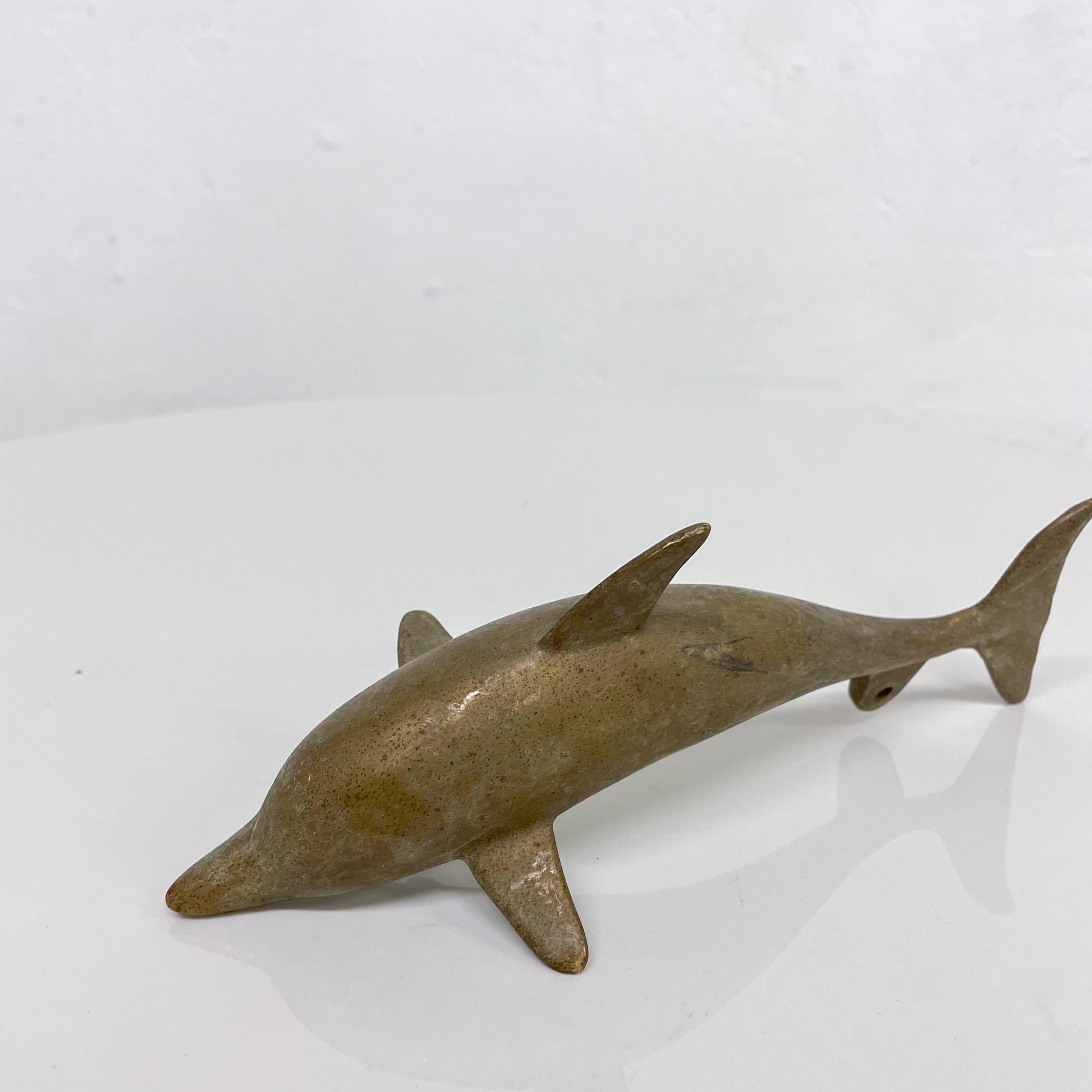 Late 20th Century Solid Brass Paperweight Dolphin Sculpture Hangable Art Piece, 1970s