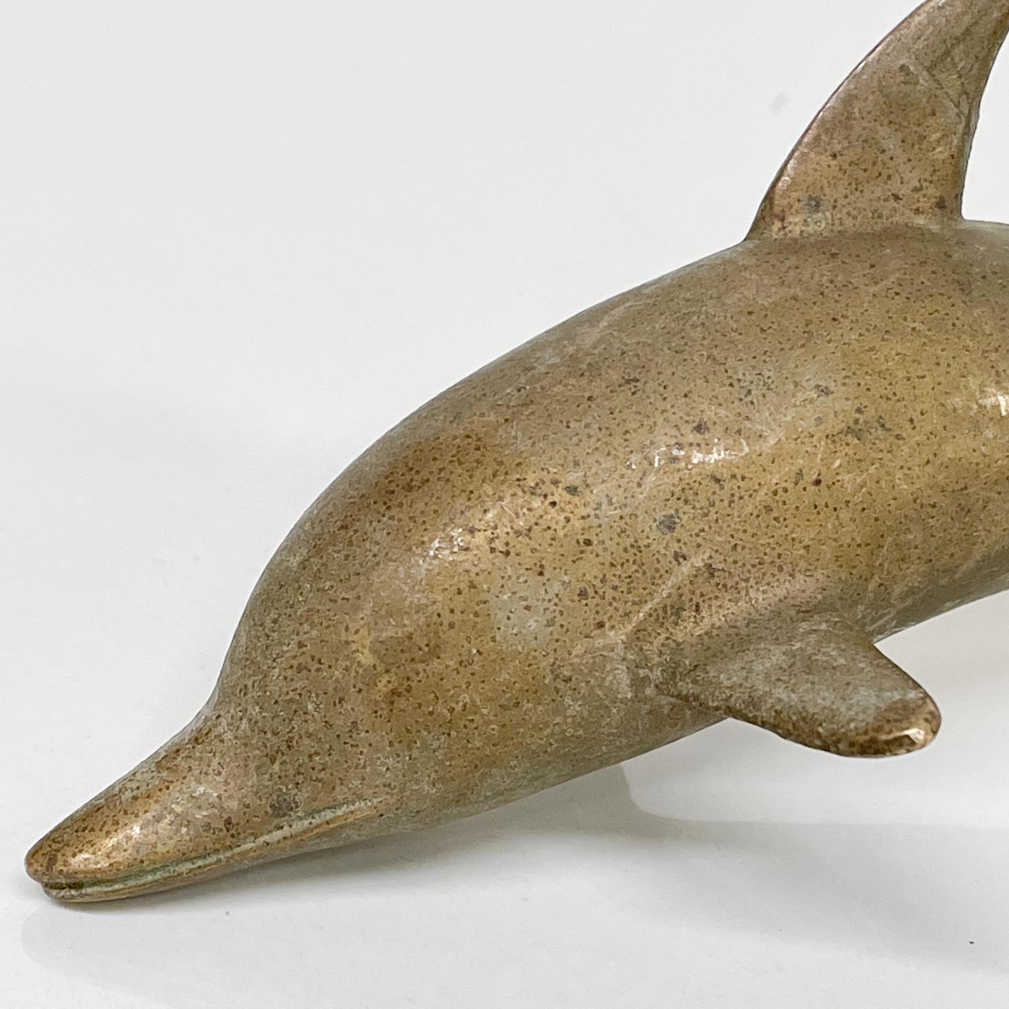 Solid Brass Paperweight Dolphin Sculpture Hangable Art Piece, 1970s 2