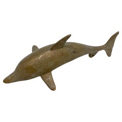 Solid Brass Paperweight Dolphin Sculpture Hangable Art Piece, 1970s
