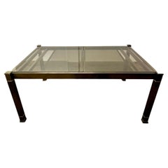 Solid Brass Patinated Mastercraft Expandable Glass Top Dining Table 