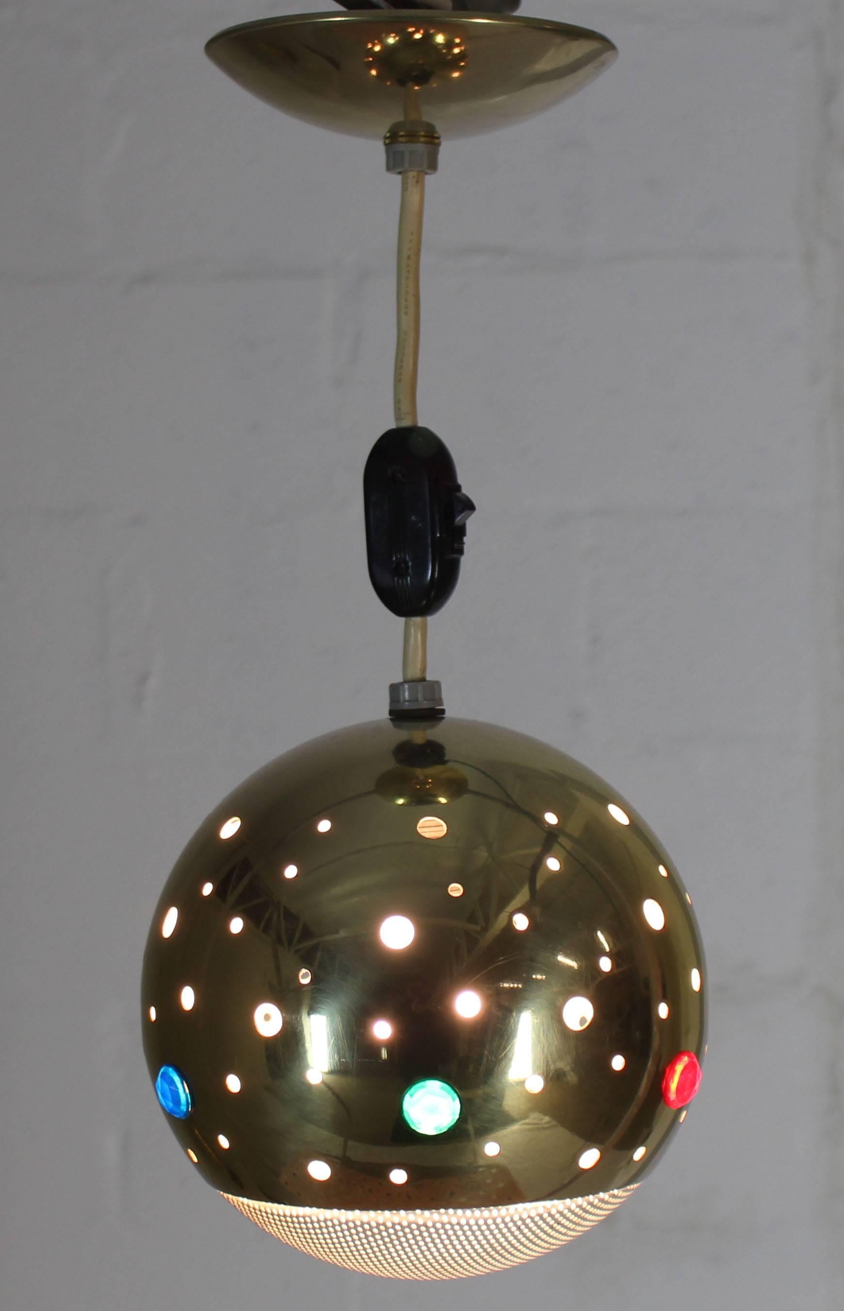 Mid-Century Modern Solid Brass Pieced Ball Light Fixture Pendant