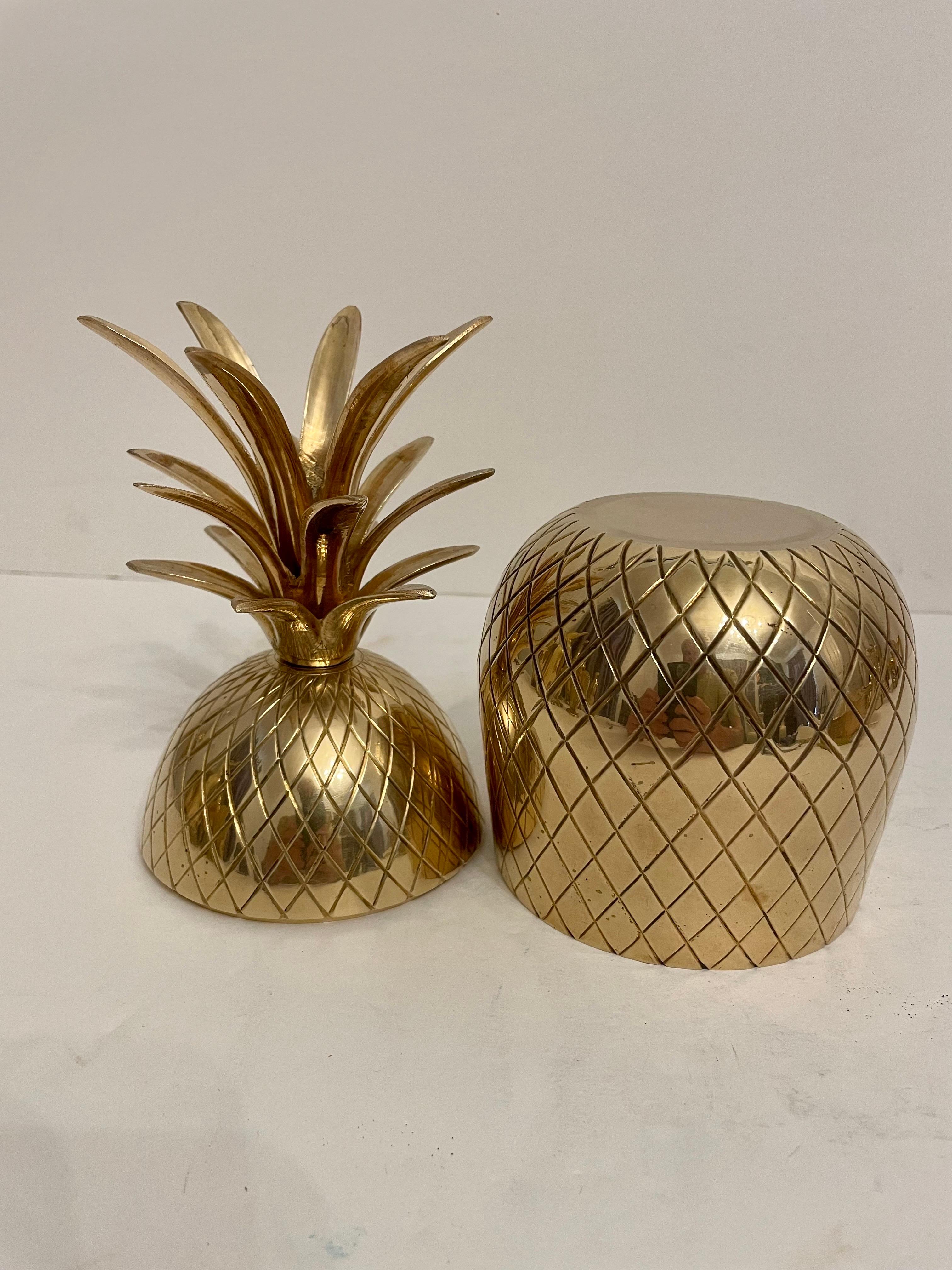 Hollywood Regency Solid Brass Pineapple Covered Container For Sale