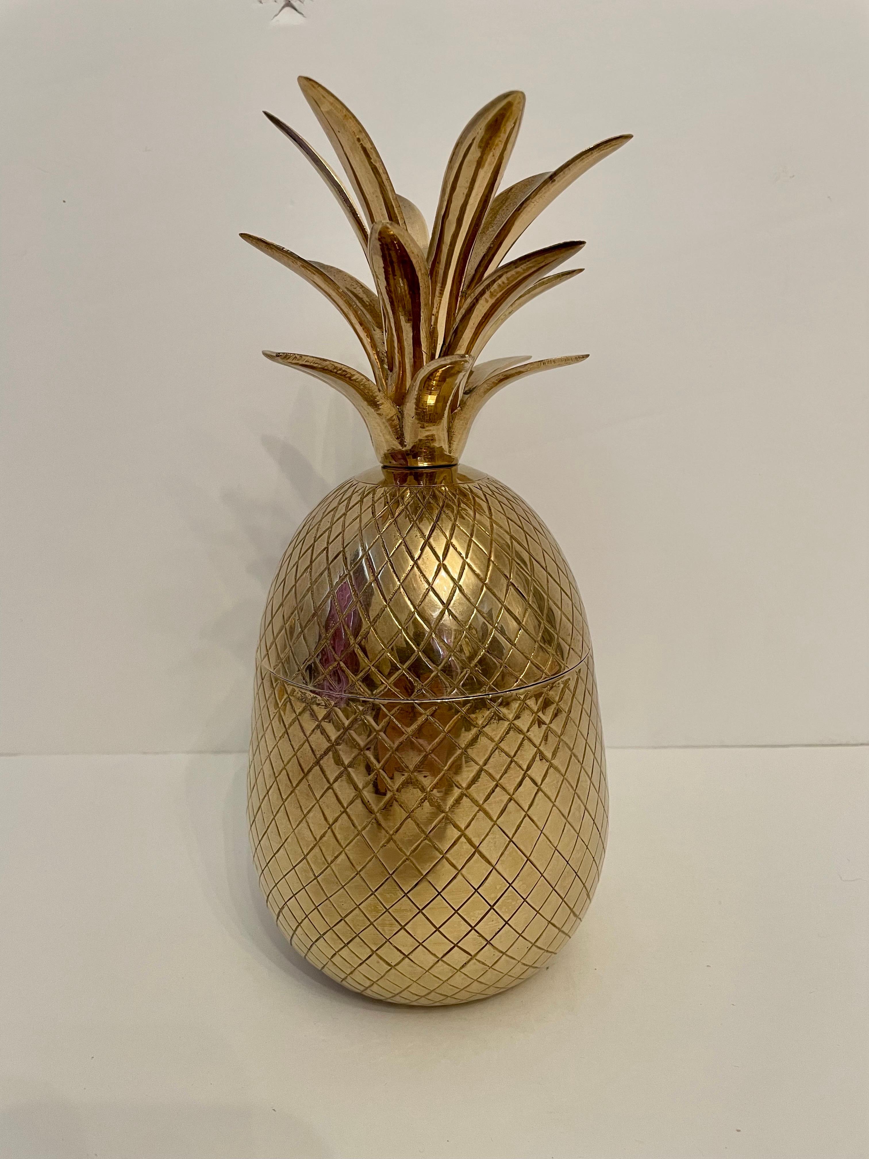 Hollywood Regency Solid Brass Pineapple Covered Container