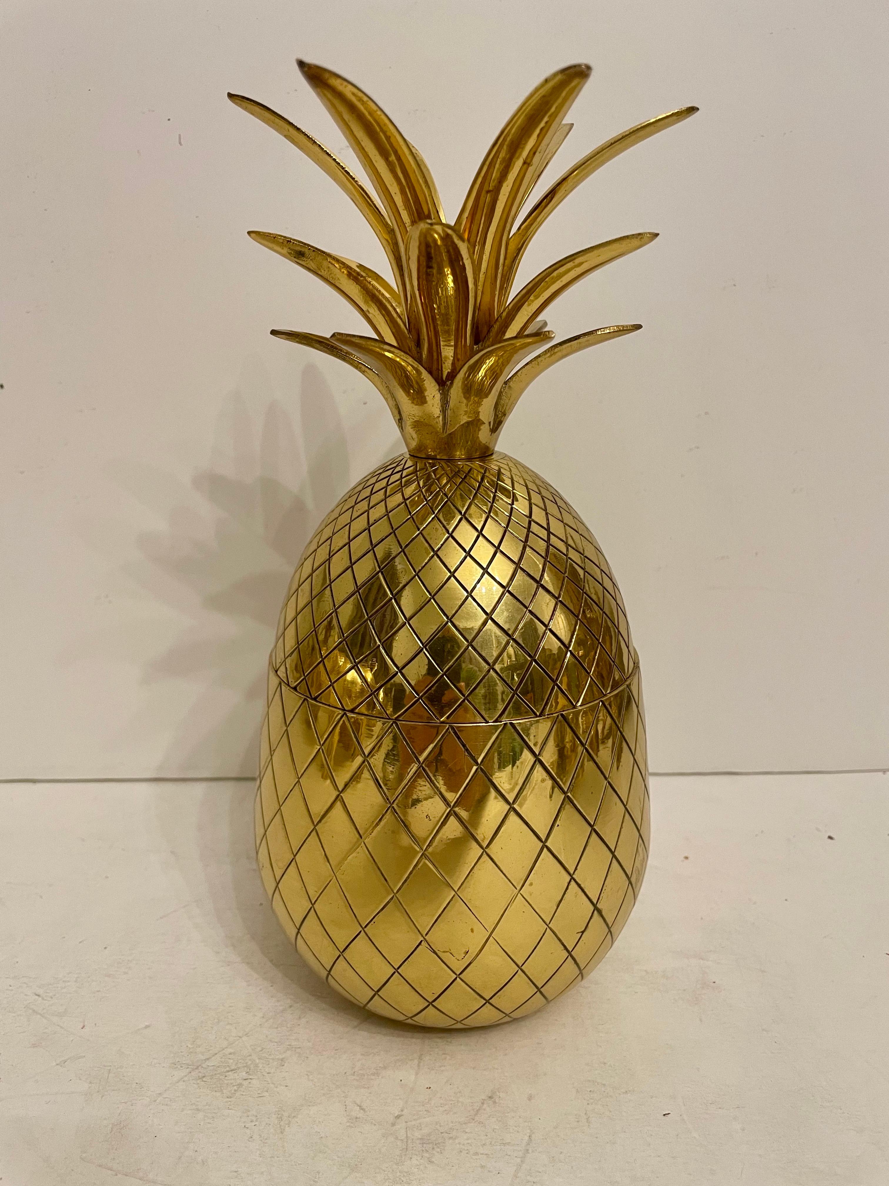 Unknown Solid Brass Pineapple Covered Container For Sale
