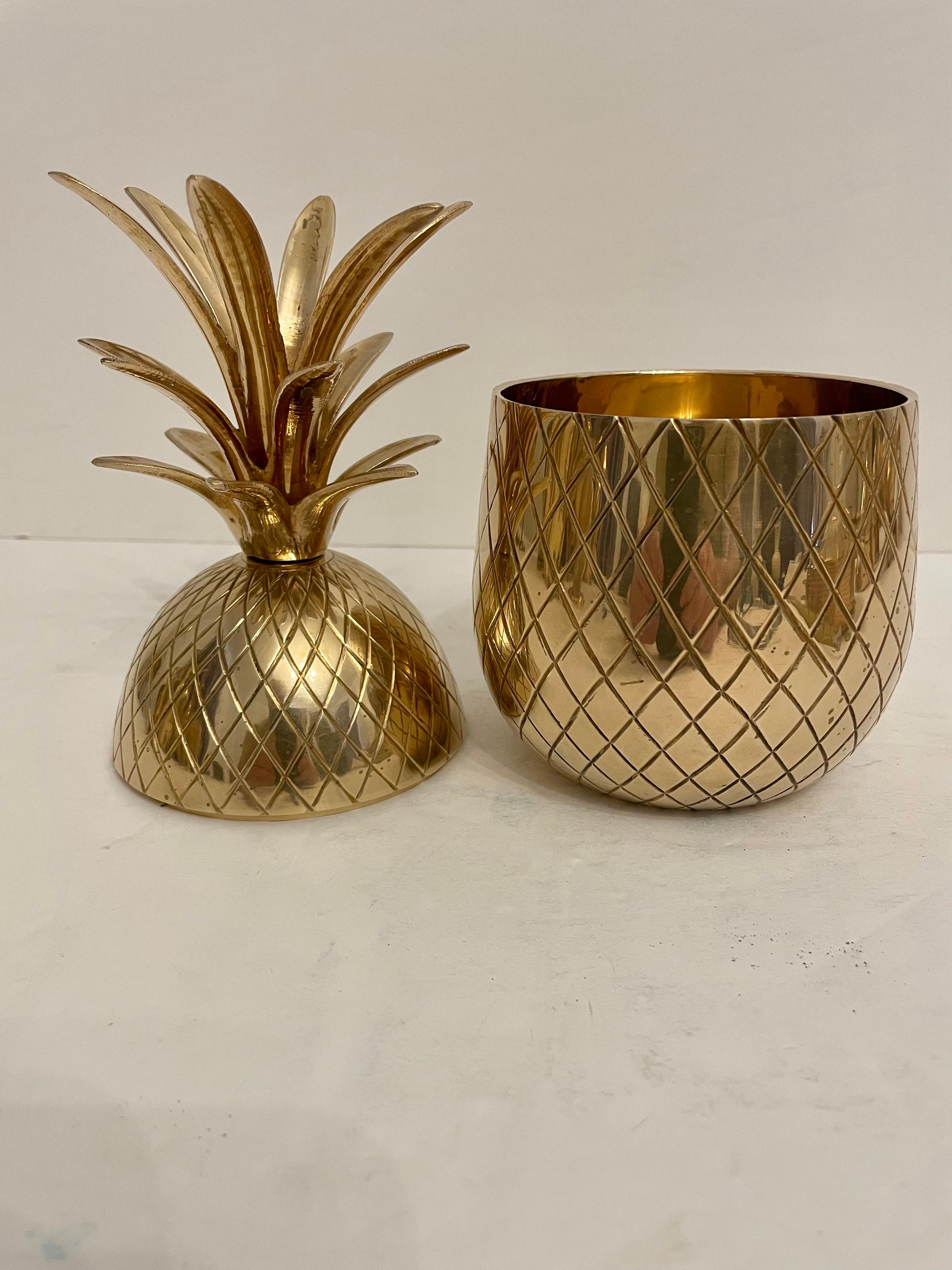 Solid Brass Pineapple Covered Container In Good Condition For Sale In New York, NY