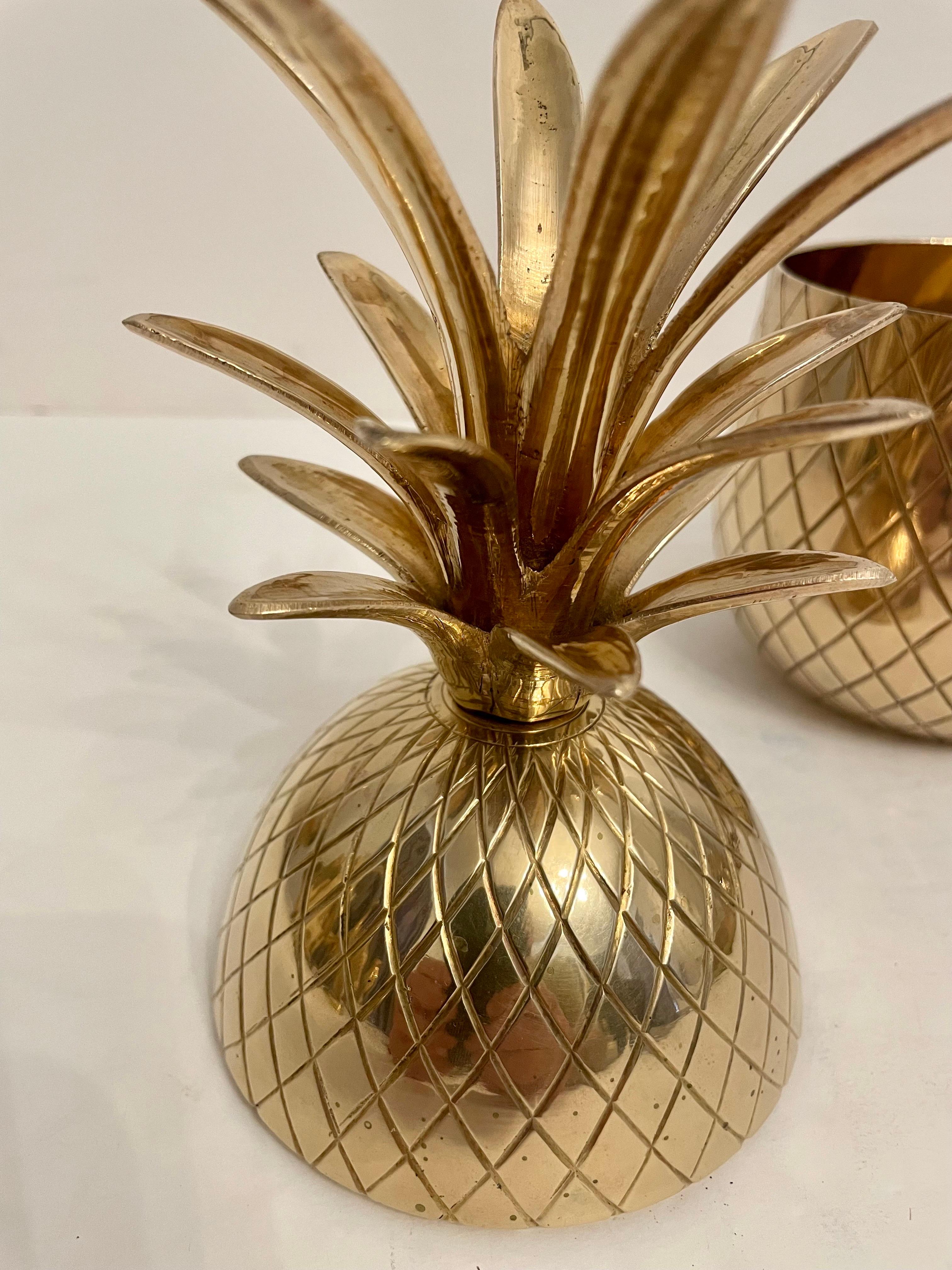 Late 20th Century Solid Brass Pineapple Covered Container For Sale