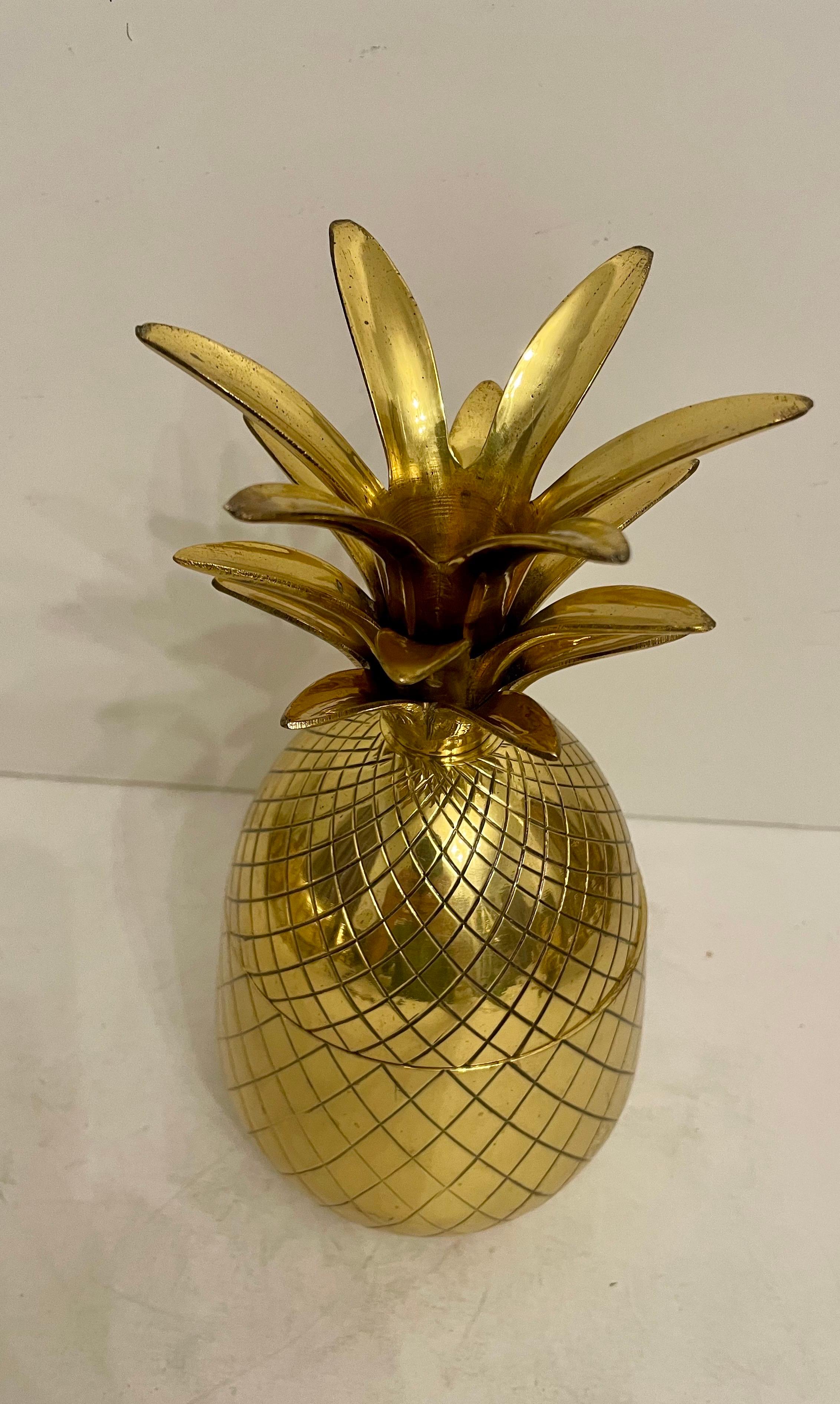 Late 20th Century Solid Brass Pineapple Covered Container For Sale