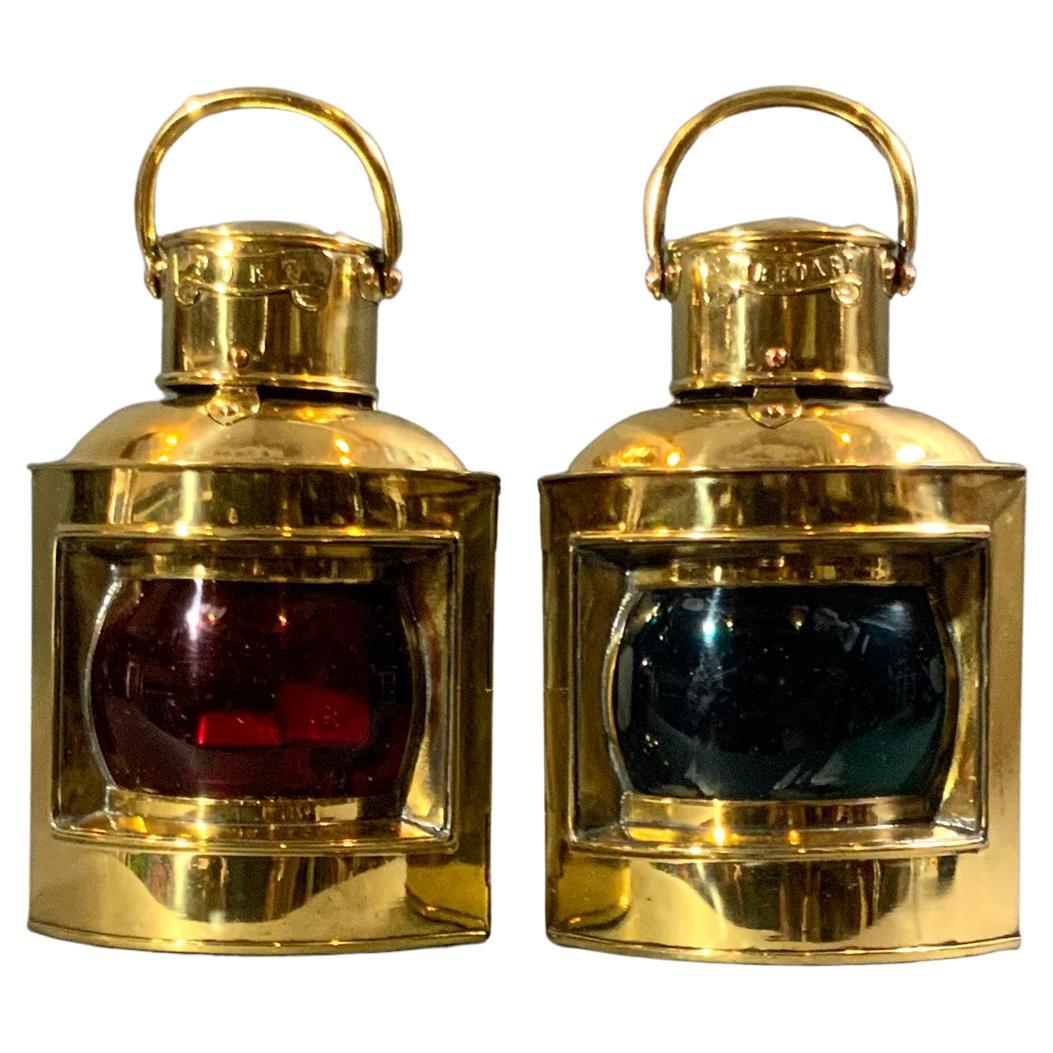 Solid Brass Port and Starboard Boat Lanterns For Sale