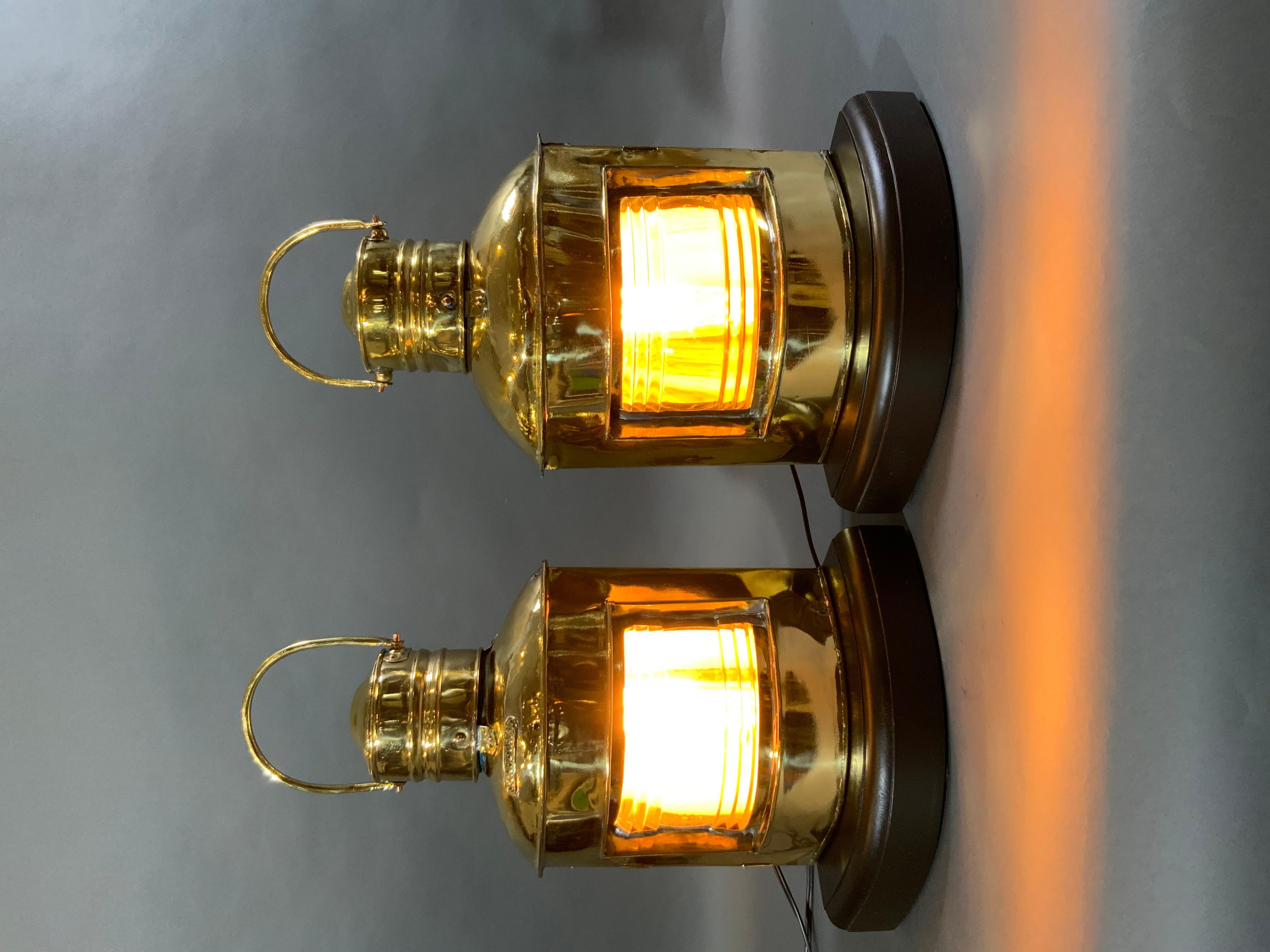 Polished Solid Brass Port and Starboard Lanterns For Sale