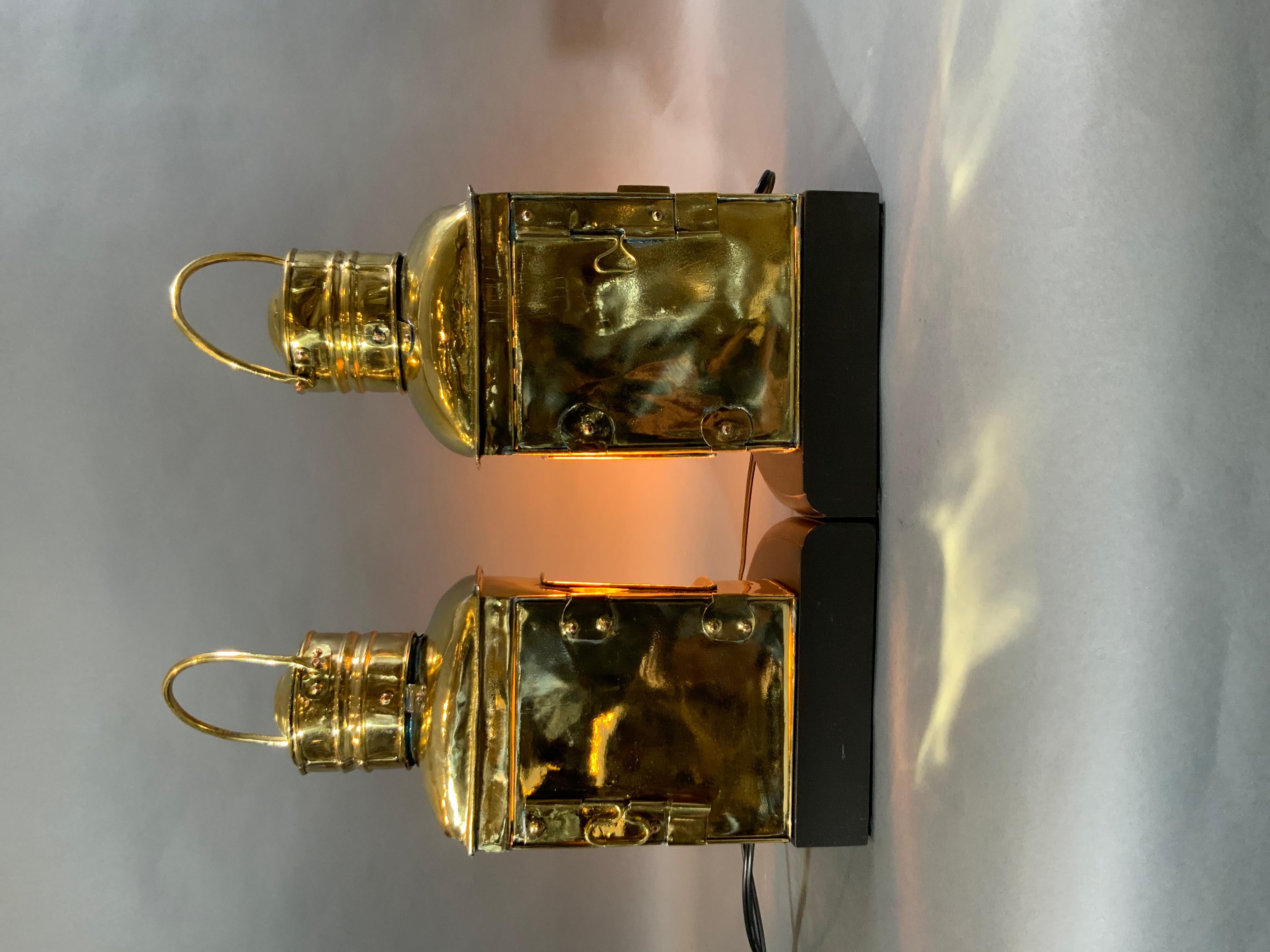 Mid-20th Century Solid Brass Port and Starboard Lanterns For Sale