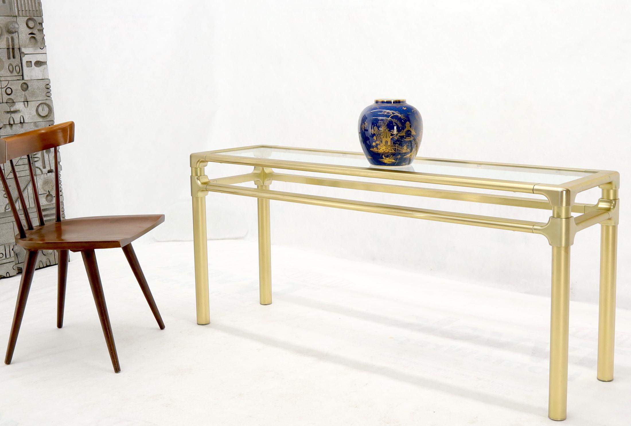 Solid Brass Profile Base Glass Top Mid-Century Modern Console Sofa Table For Sale 7