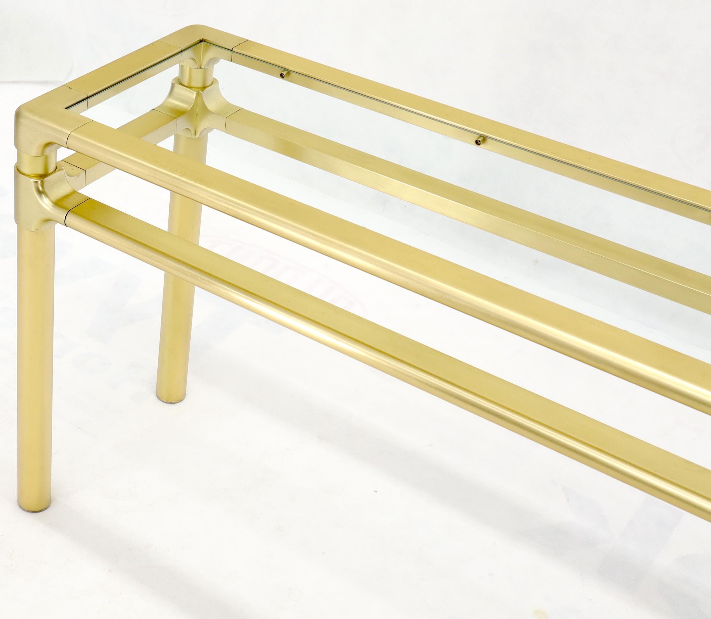 20th Century Solid Brass Profile Base Glass Top Mid-Century Modern Console Sofa Table For Sale