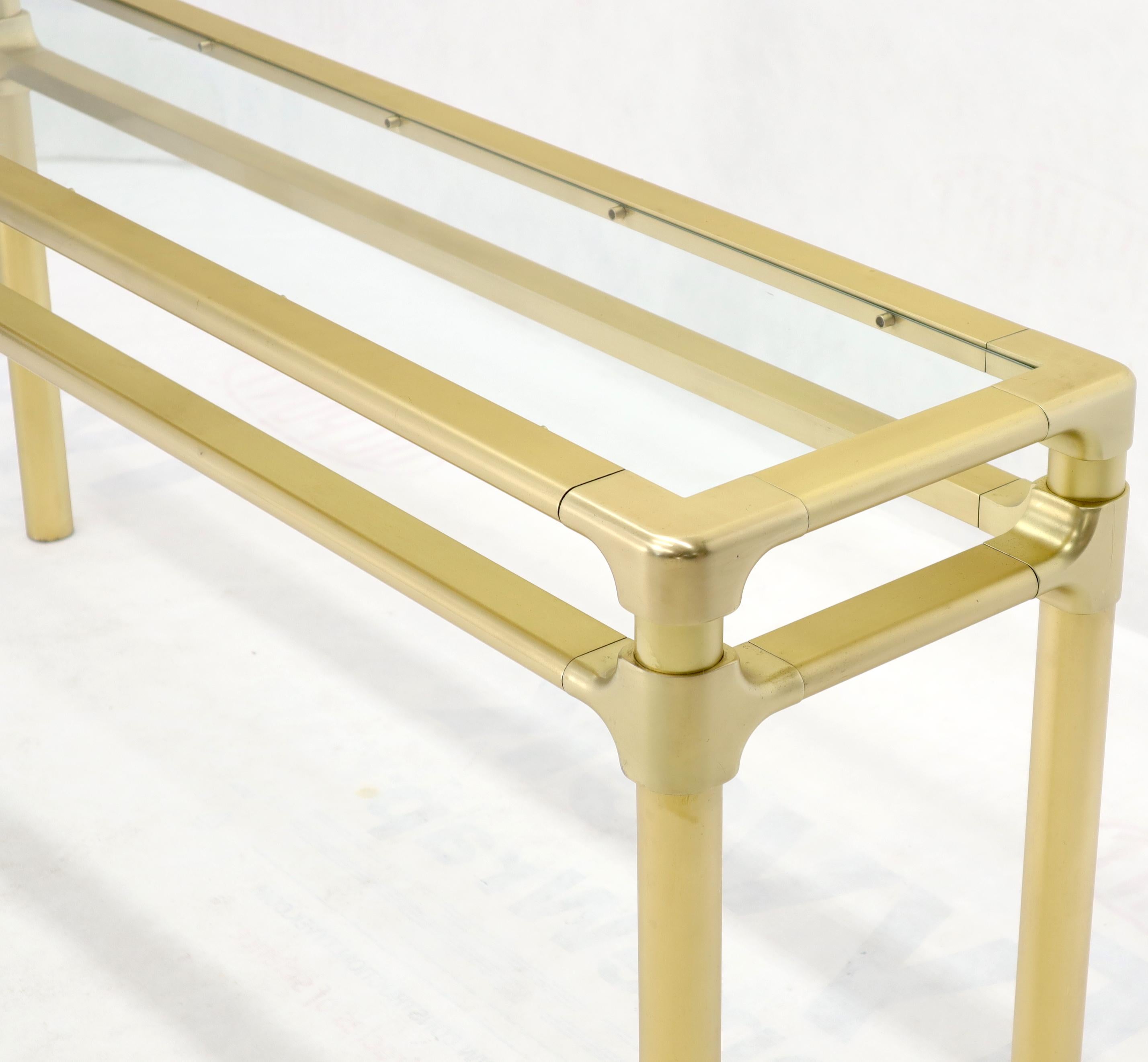 Solid Brass Profile Base Glass Top Mid-Century Modern Console Sofa Table For Sale 1