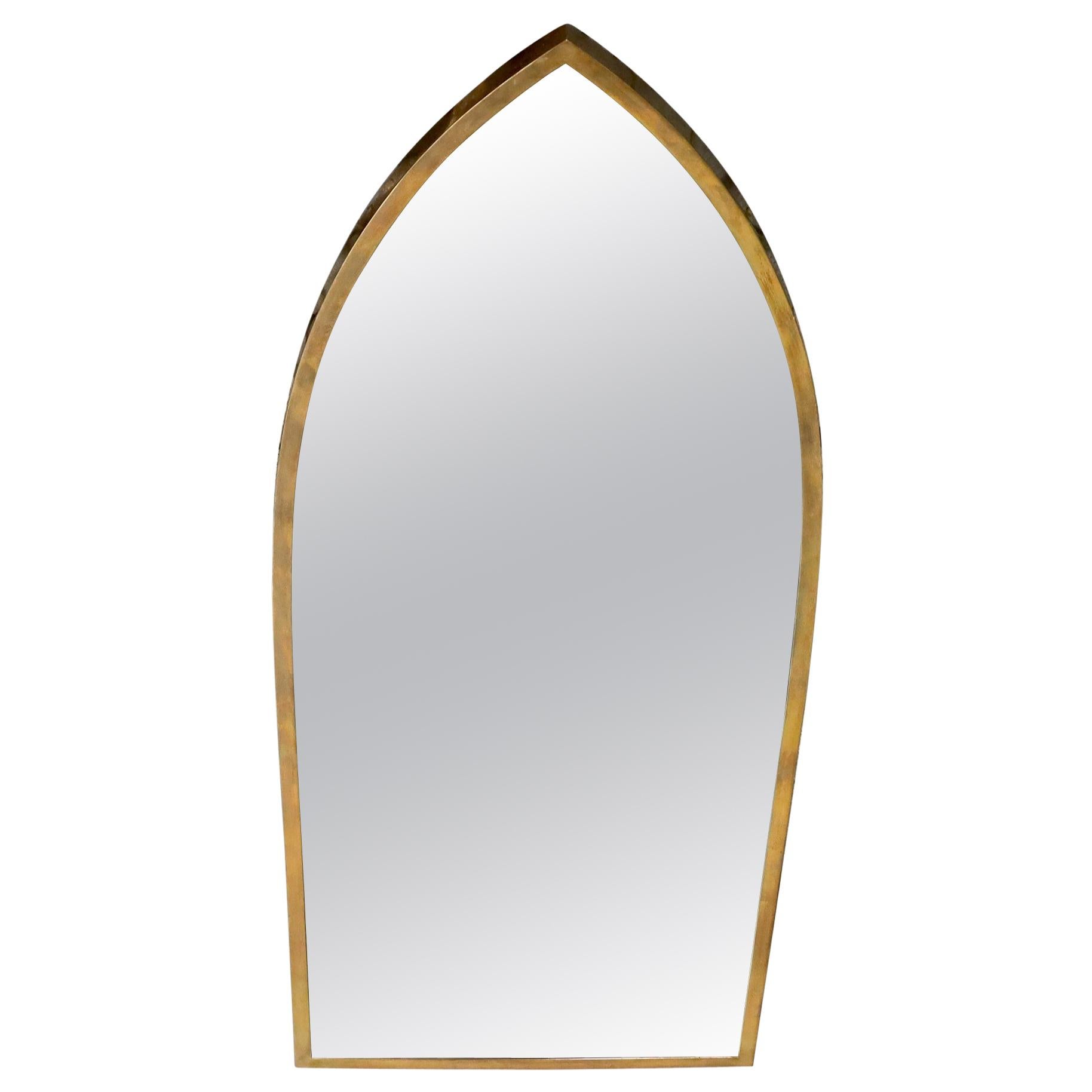 Solid Brass Profile Dome Shield Shape Curved Wall Mirror For Sale