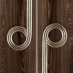 Art deco brass door pull with triple linear rods 49 cm