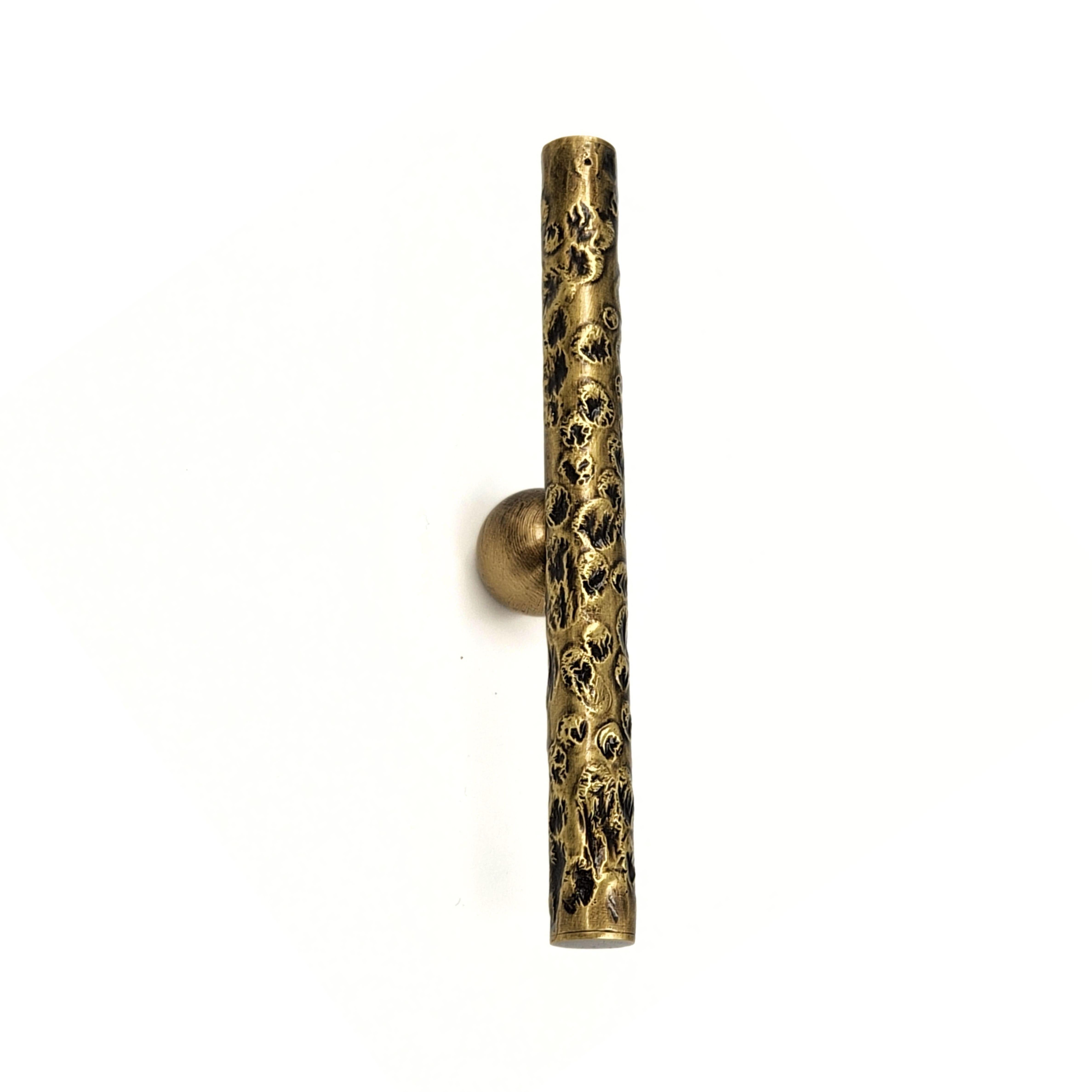 Patinated Solid Brass Pull Handle brutalist Inspiration 12 cm For Sale