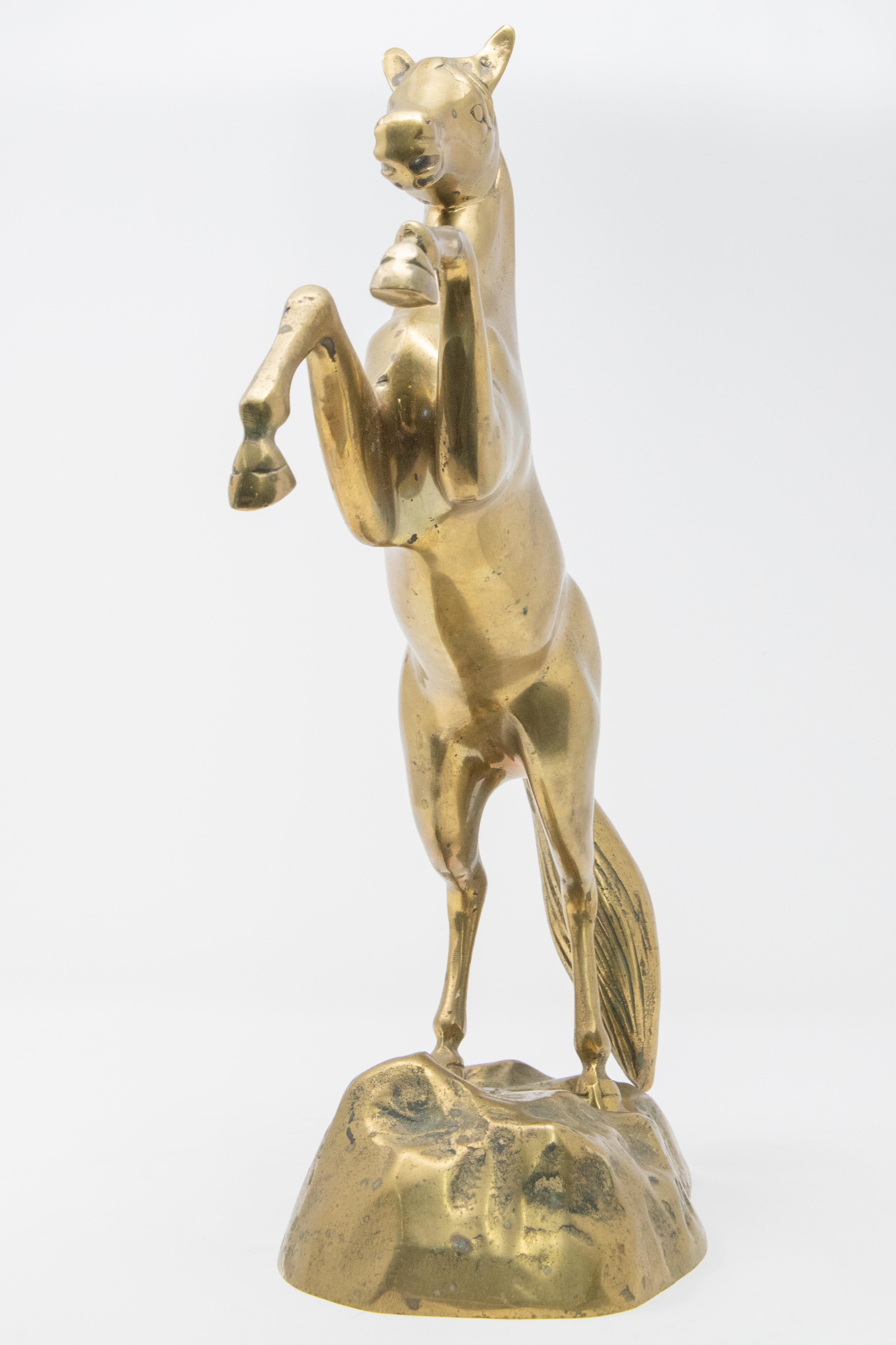 Solid Brass Raring Horse Figure For Sale 3