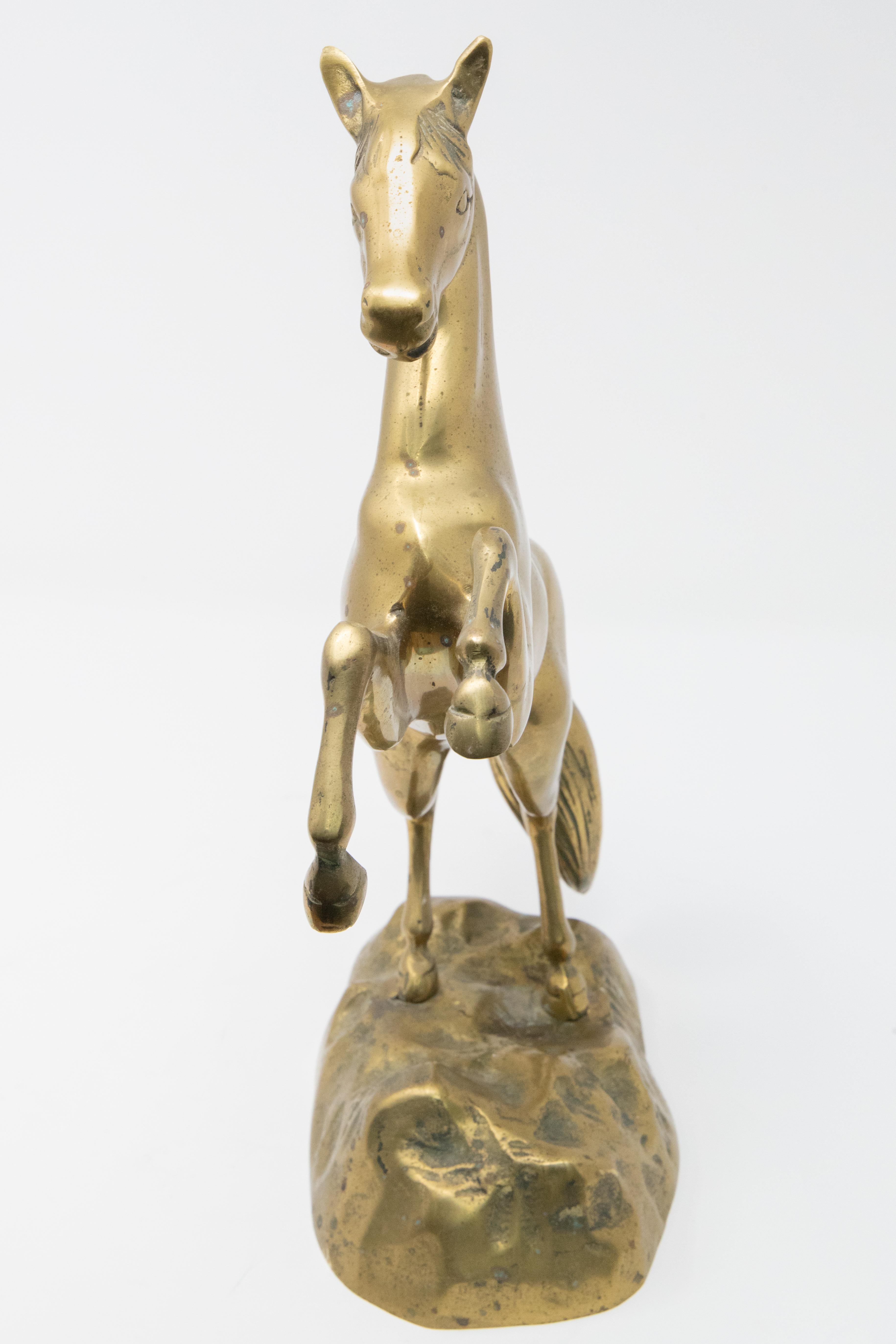 American Solid Brass Raring Horse Figure For Sale