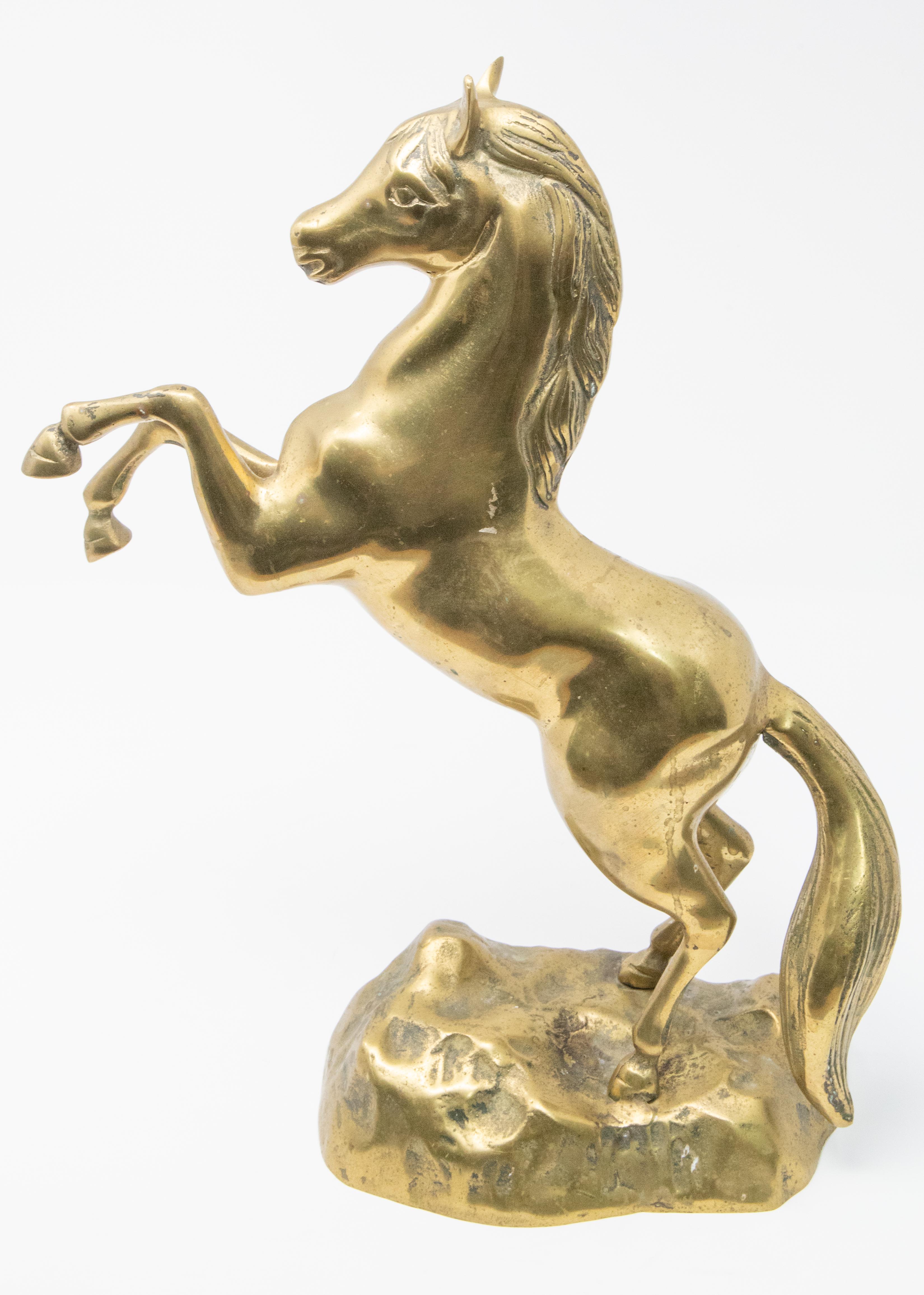 Solid Brass Raring Horse Figure In Fair Condition For Sale In Cookeville, TN