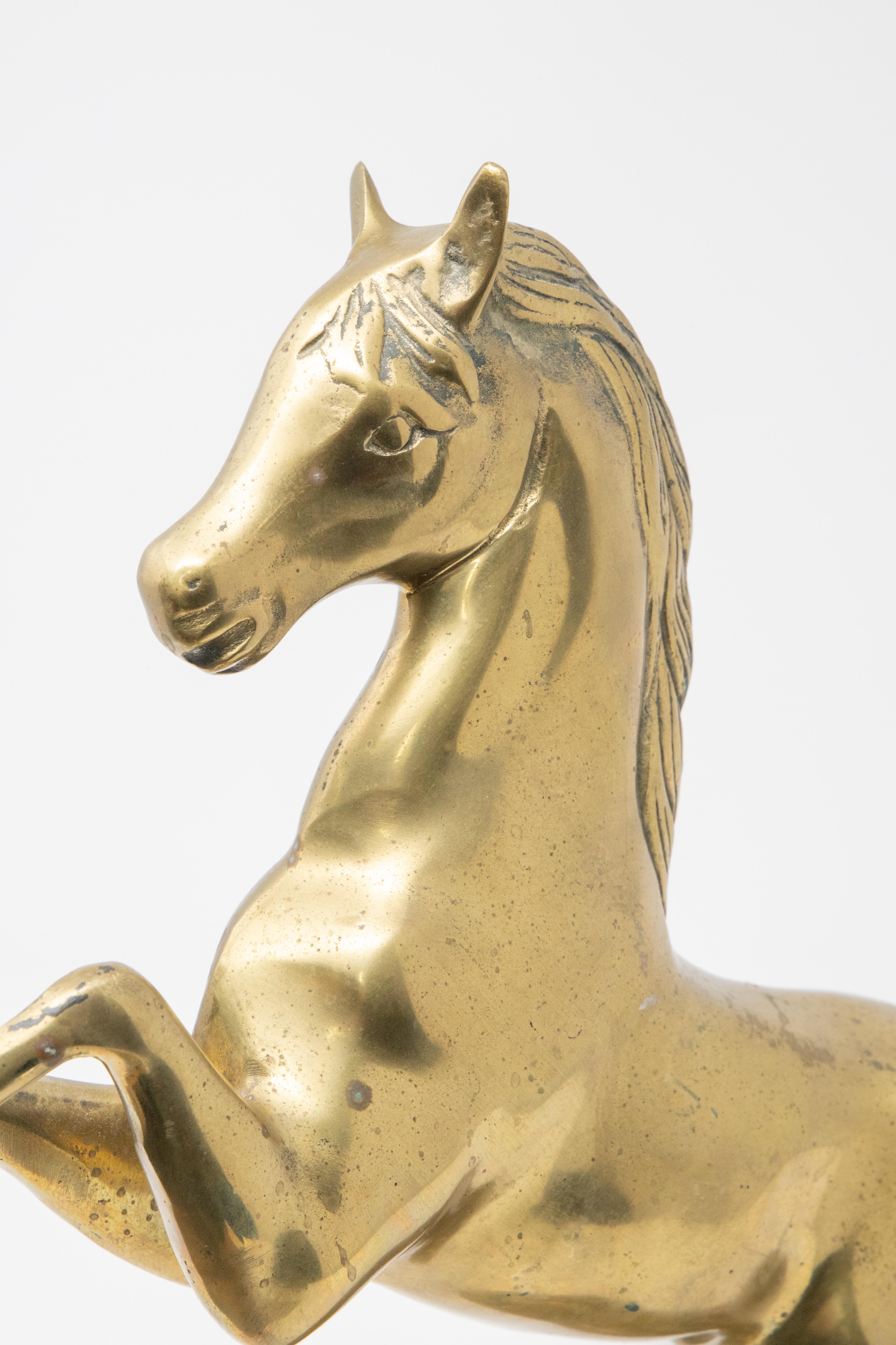 20th Century Solid Brass Raring Horse Figure For Sale