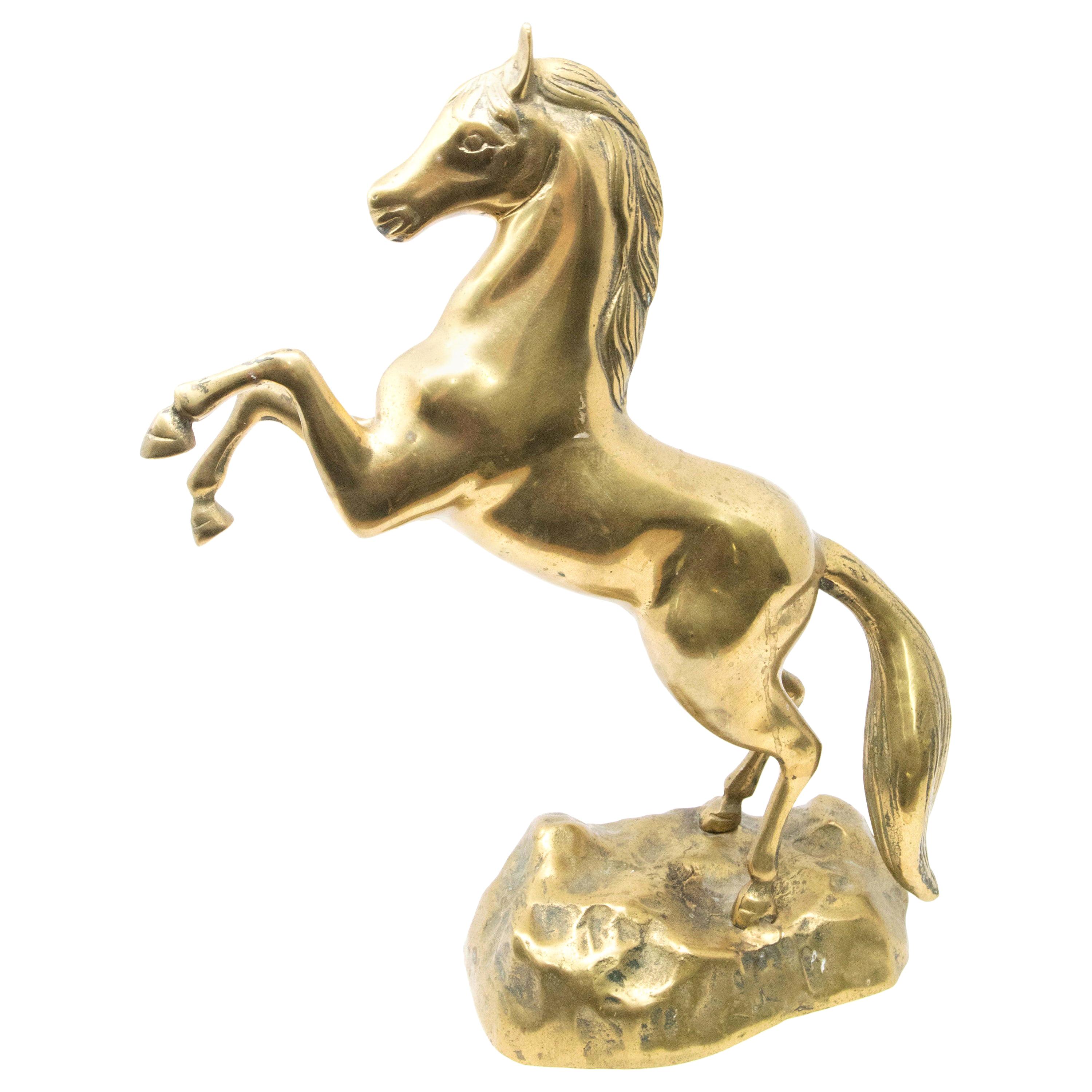 Solid Brass Raring Horse Figure For Sale