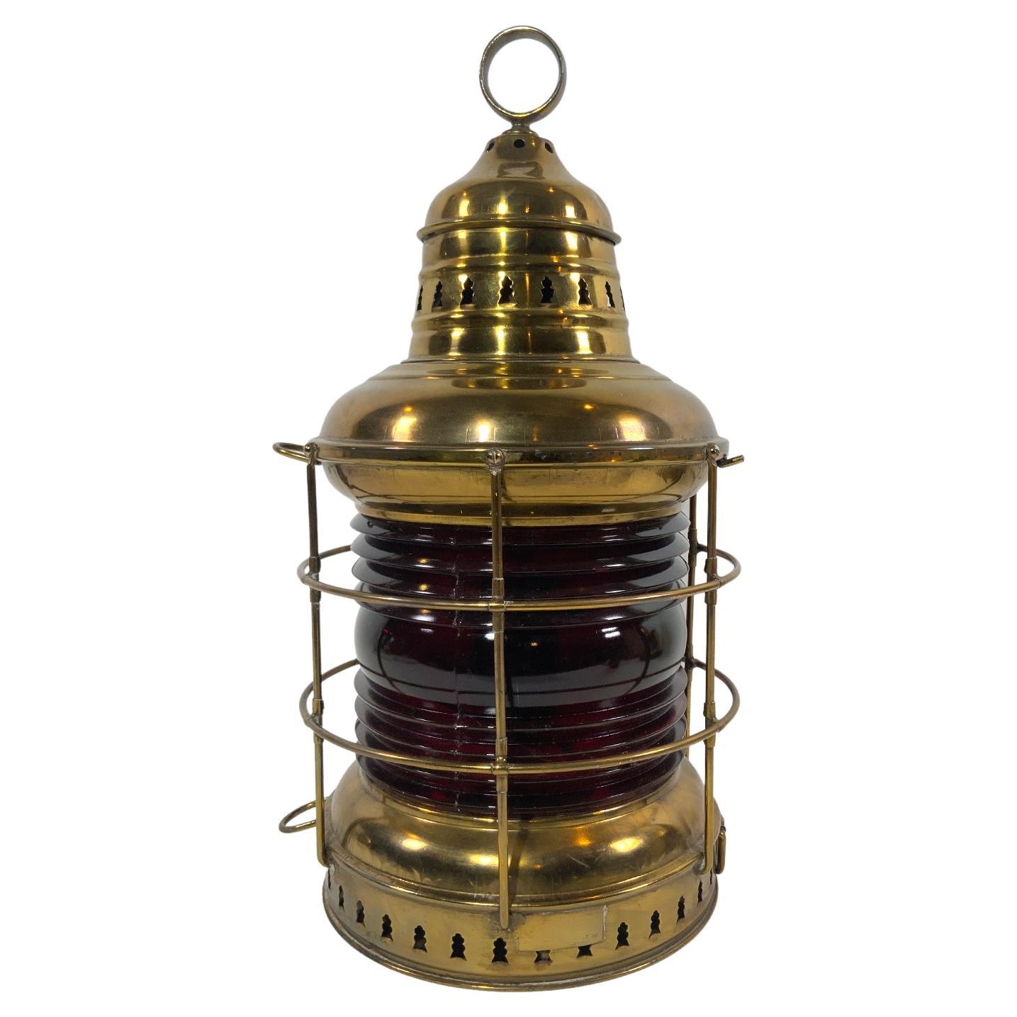 Solid Brass Ruby Red Ships Lantern For Sale