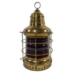 Antique Solid Brass Ruby Red Ships Lantern