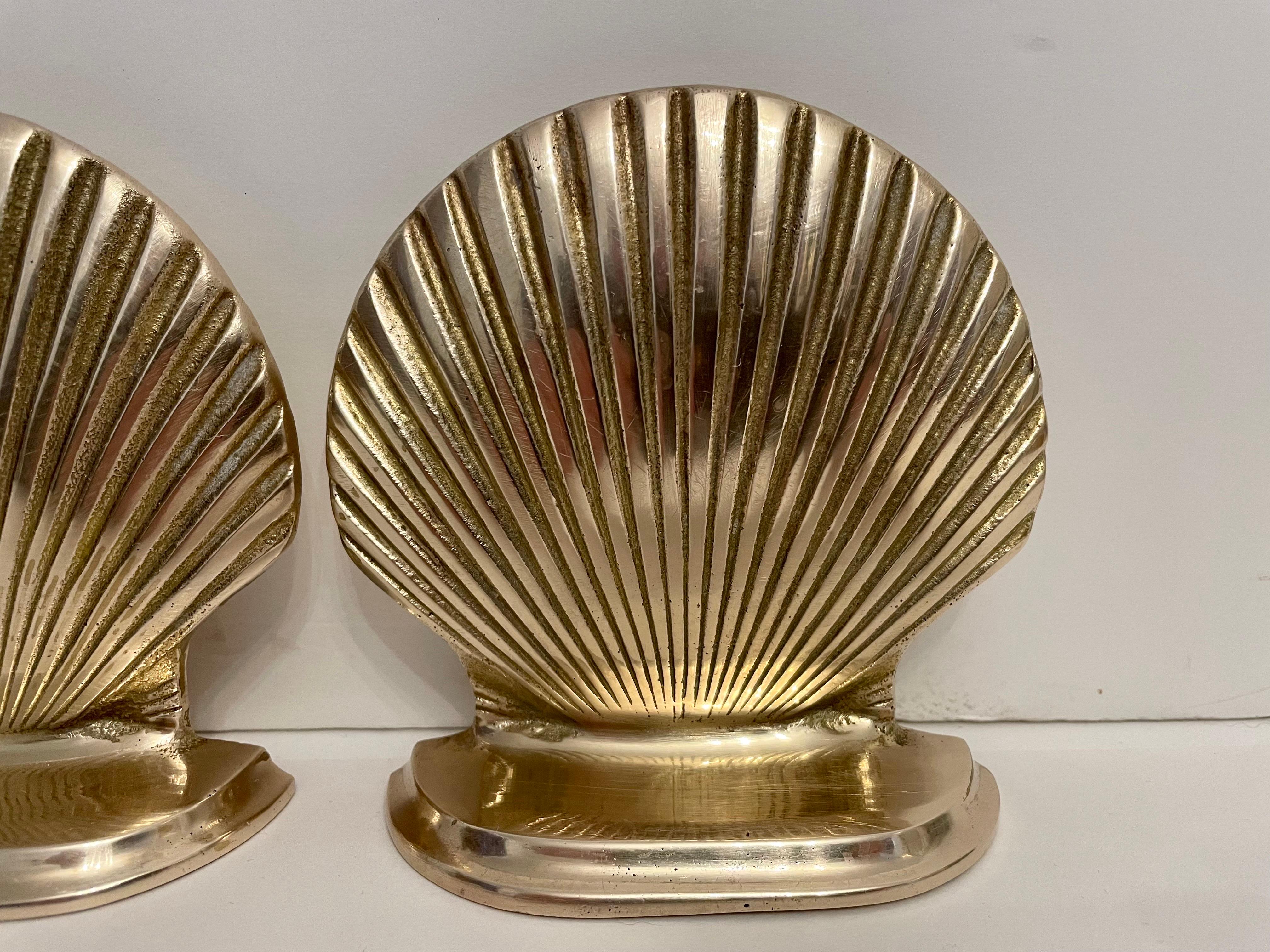 Hollywood Regency Solid Brass Scallop Shell Bookends