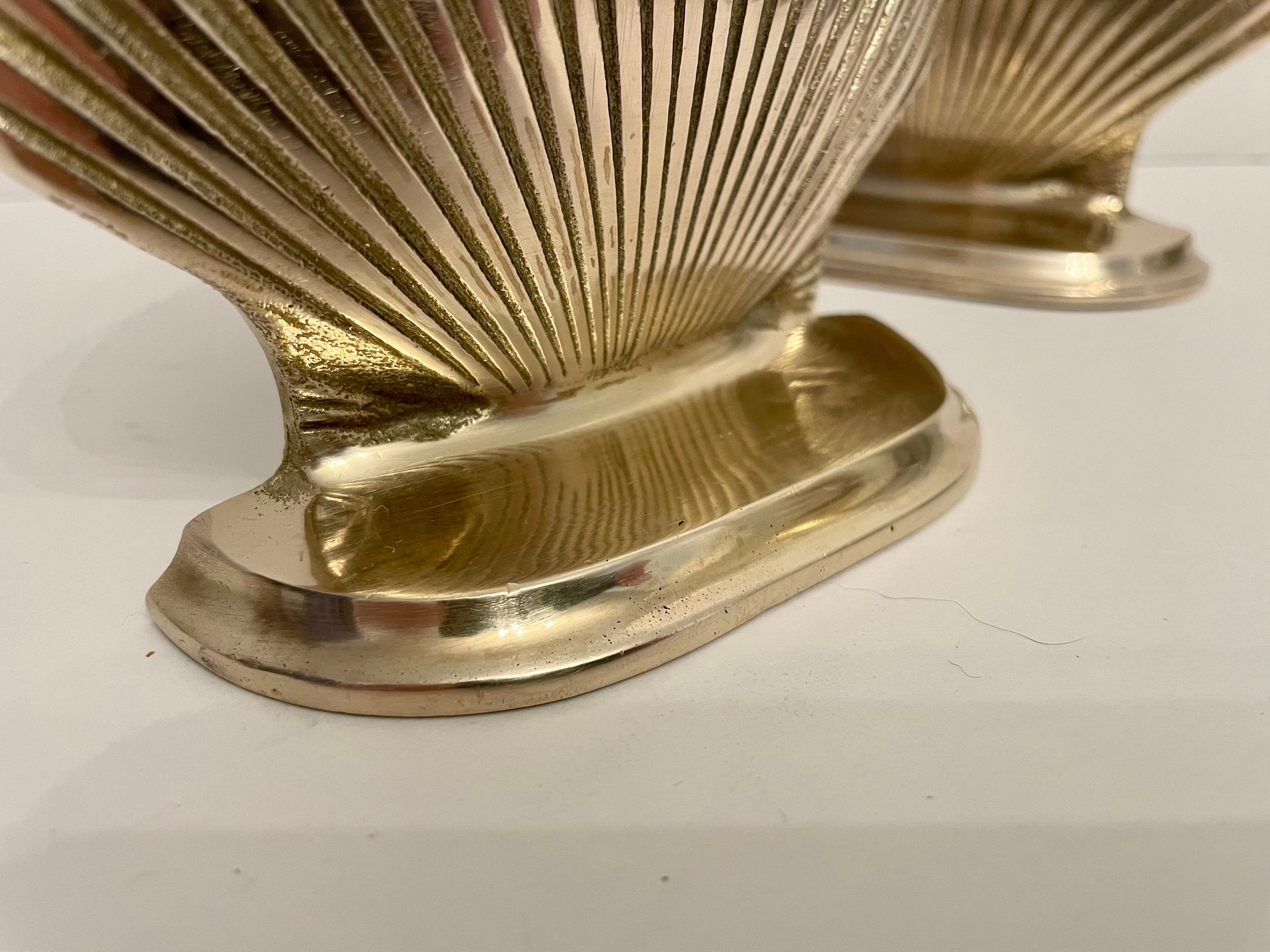20th Century Solid Brass Scallop Shell Bookends