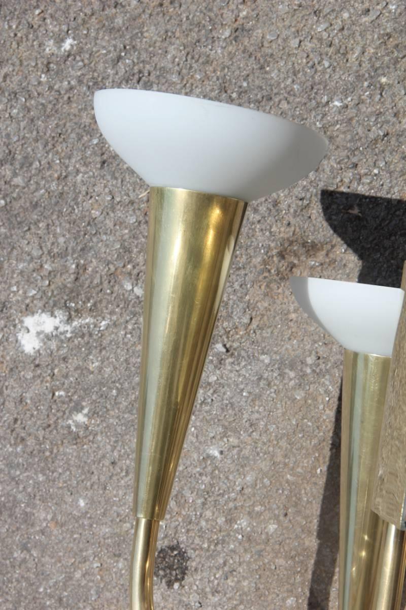 Mid-20th Century Solid Brass Sconce 1950 Italian Mid-century Modern Glass white Satin  For Sale