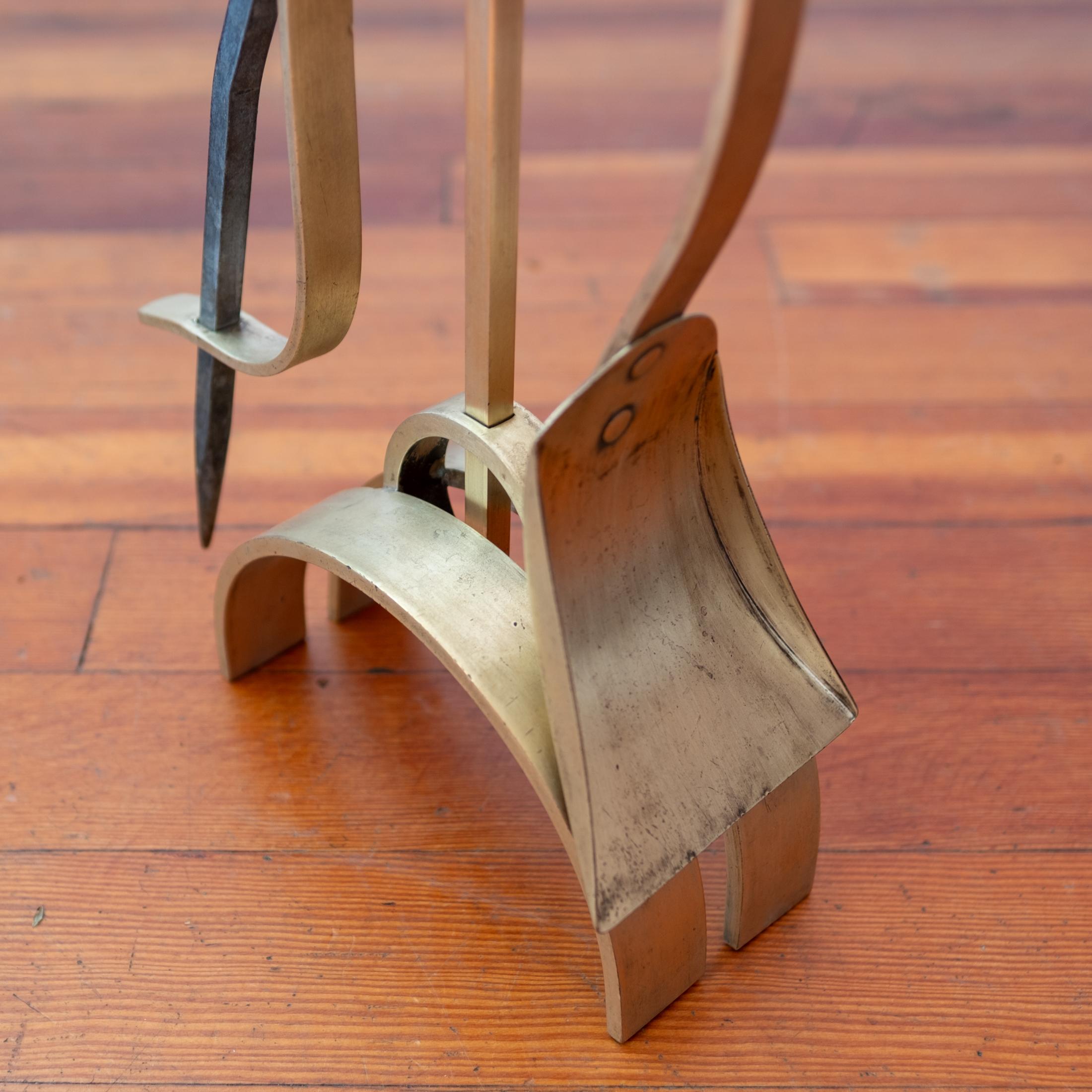 Solid Brass Sculptural Fireplace Tool Set For Sale 8