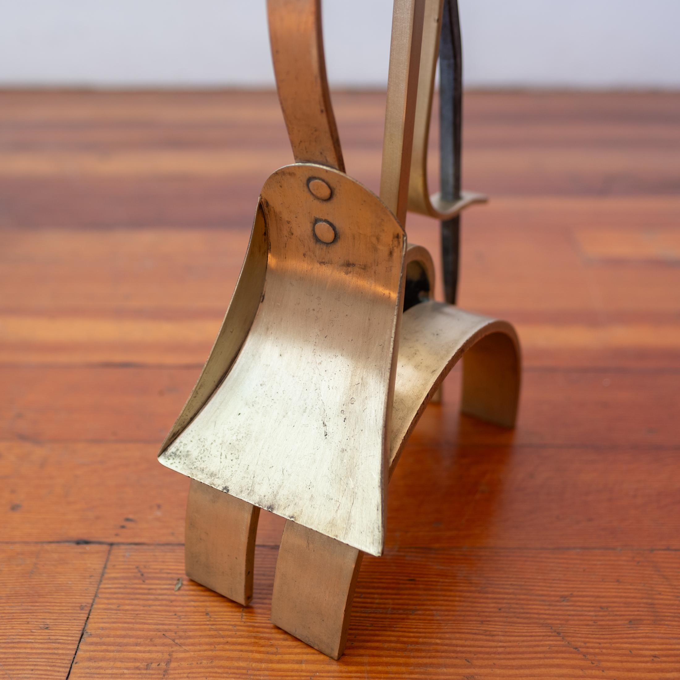 Solid Brass Sculptural Fireplace Tool Set For Sale 13
