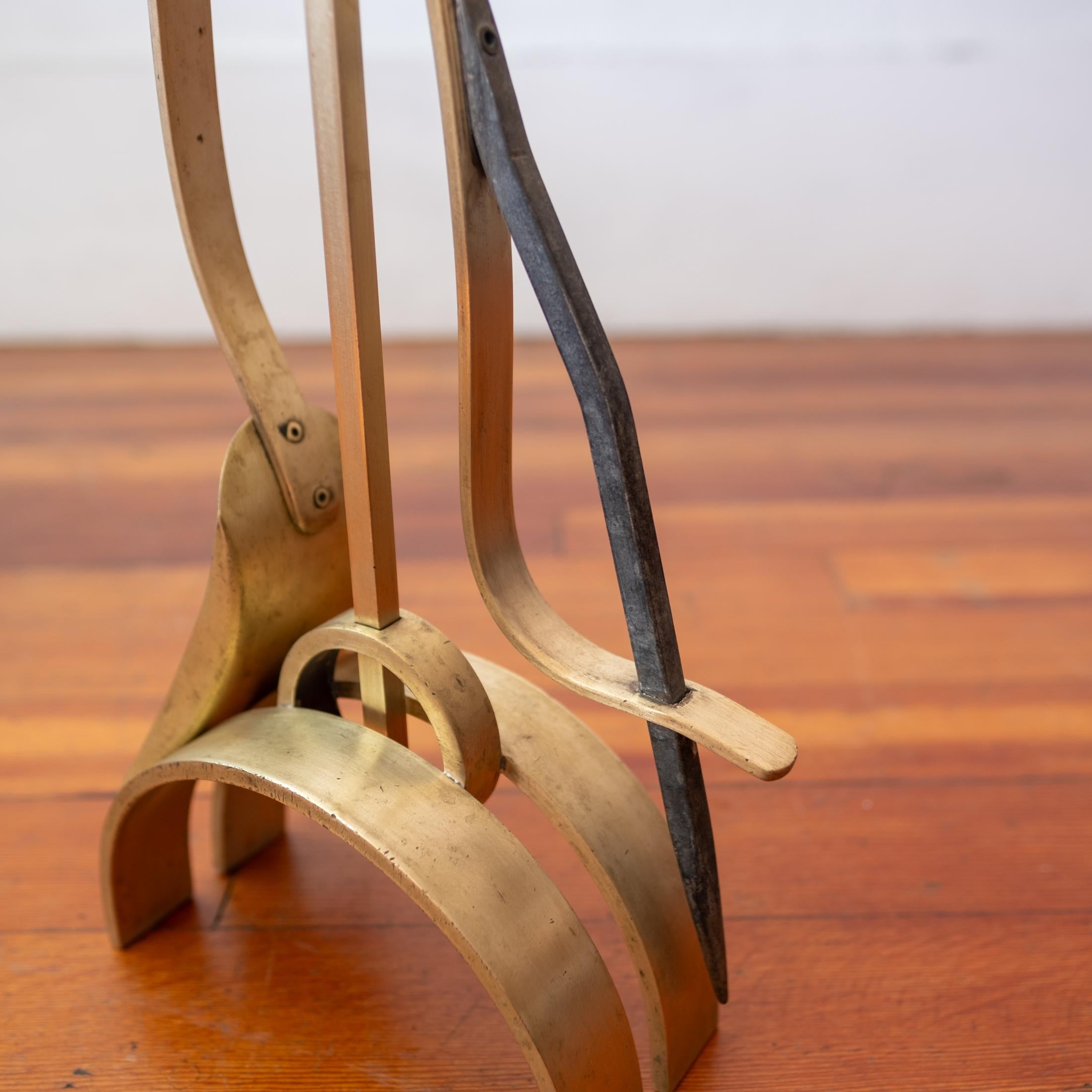 Solid Brass Sculptural Fireplace Tool Set For Sale 14