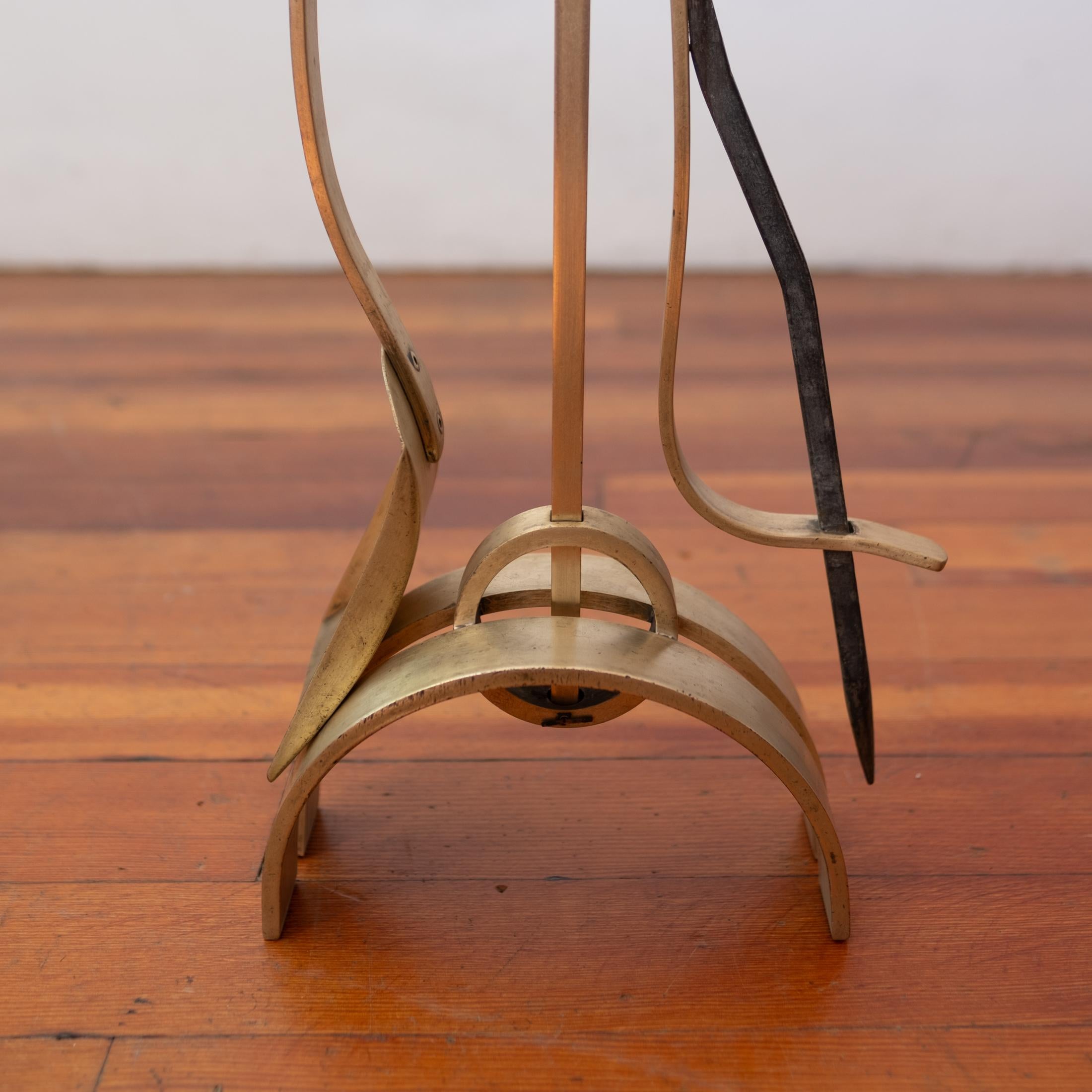 American Solid Brass Sculptural Fireplace Tool Set For Sale