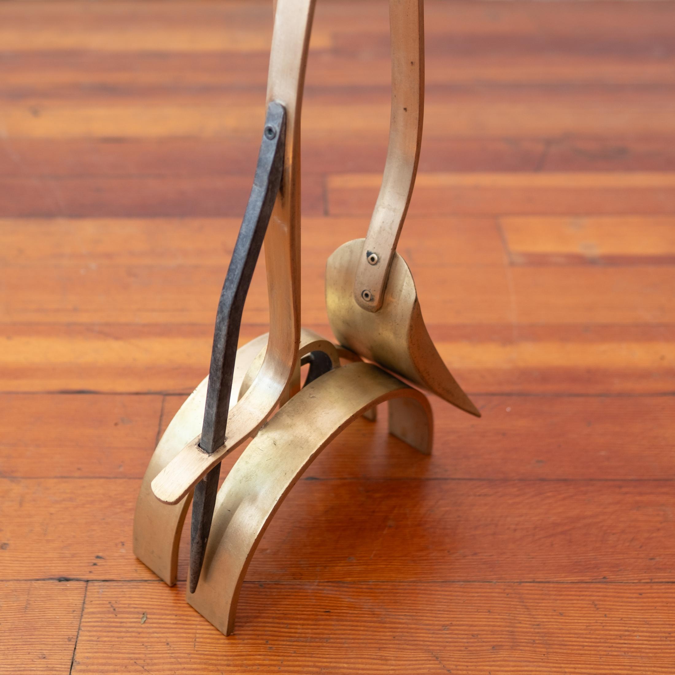 Solid Brass Sculptural Fireplace Tool Set In Good Condition For Sale In San Diego, CA