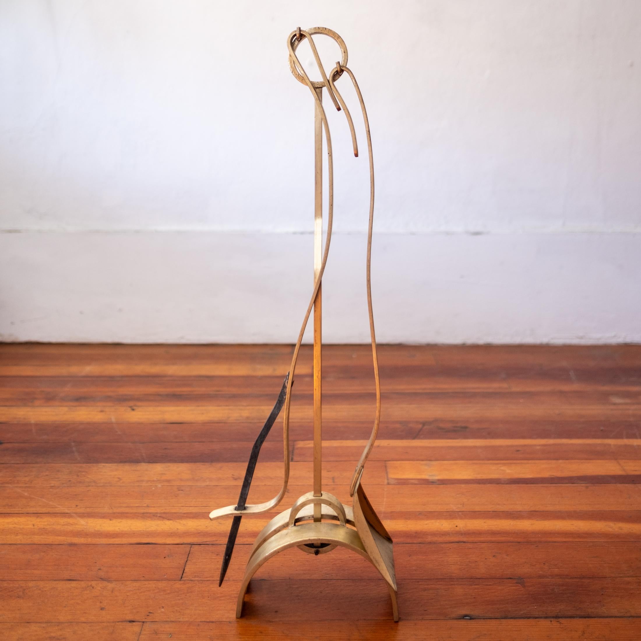 Solid Brass Sculptural Fireplace Tool Set For Sale 3