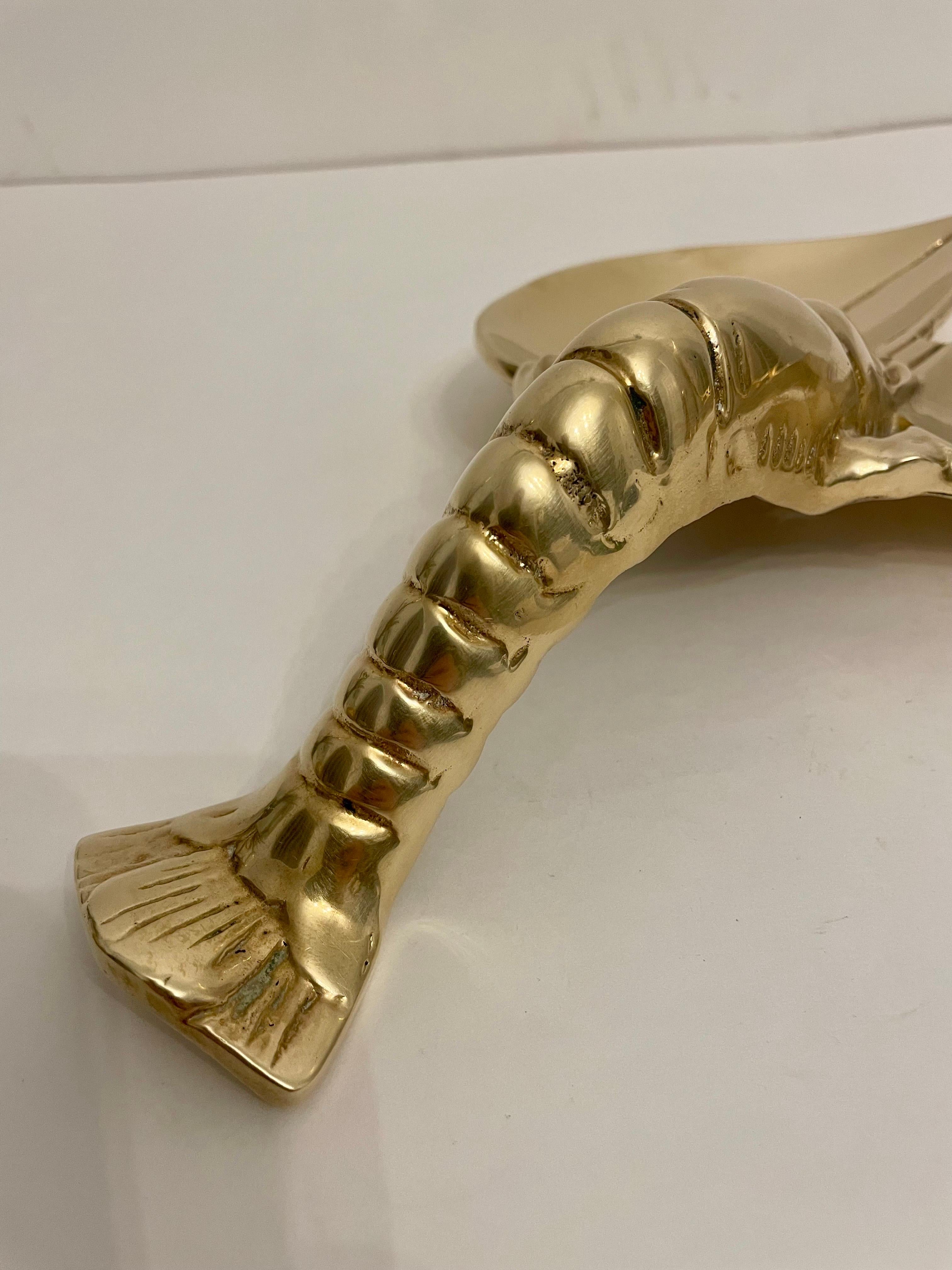 Very Large solid brass Lobster dish in the Hollywood Regency style. Measures: 13 1/2