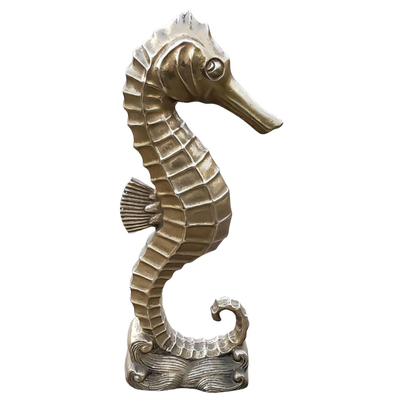 Solid Brass Seahorse Sculpture Hollywood Regency / Mid Century Modern Decorative