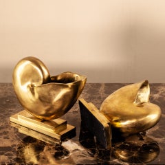 Solid Brass Shells on a Stand, Consolle Decorative Elements or Bookends