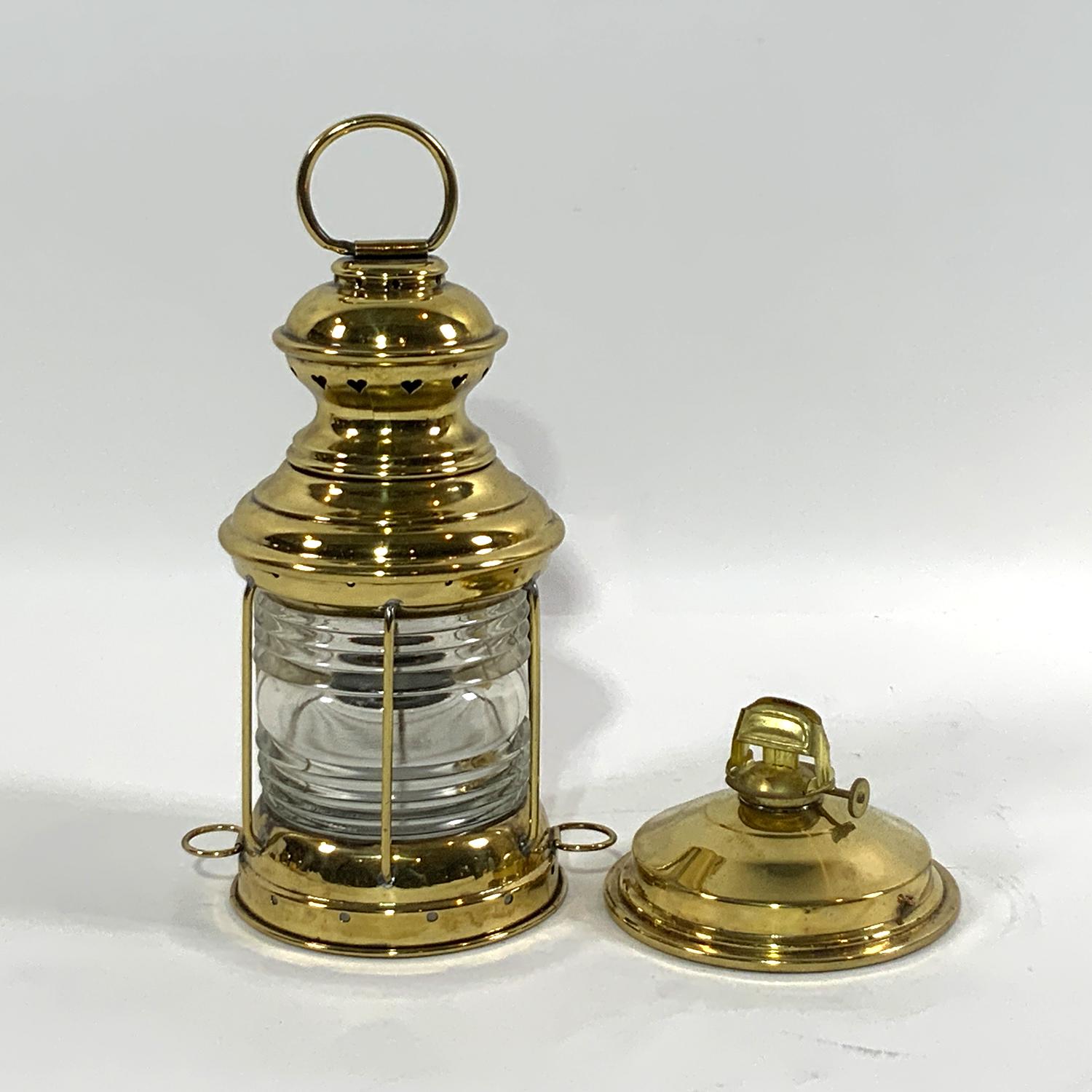 Solid Brass Ships Anchor Lantern In Good Condition For Sale In Norwell, MA