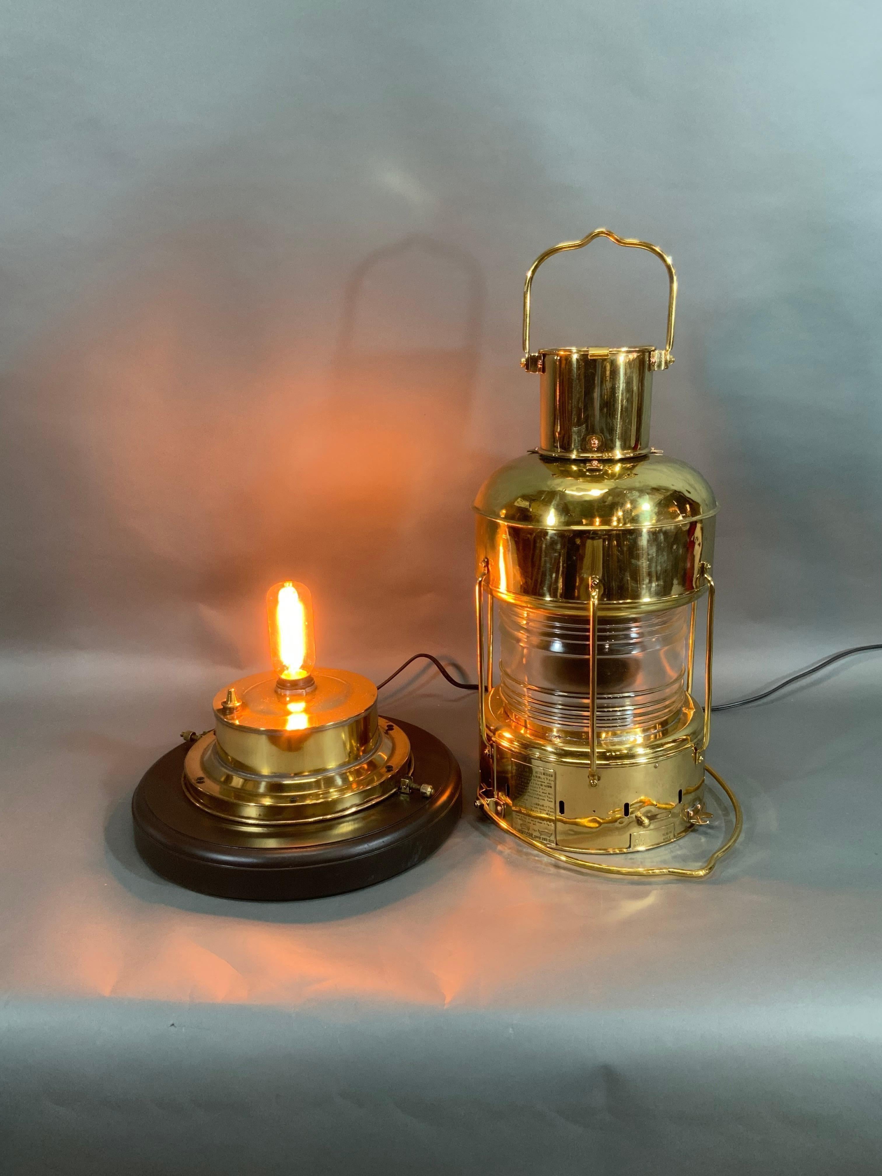 Japanese Solid Brass Ship's Anchor Lantern with Fresnel Lens by Nippon Sento Co. LTD For Sale