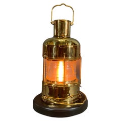Used Solid Brass Ship's Anchor Lantern with Fresnel Lens by Nippon Sento Co. LTD