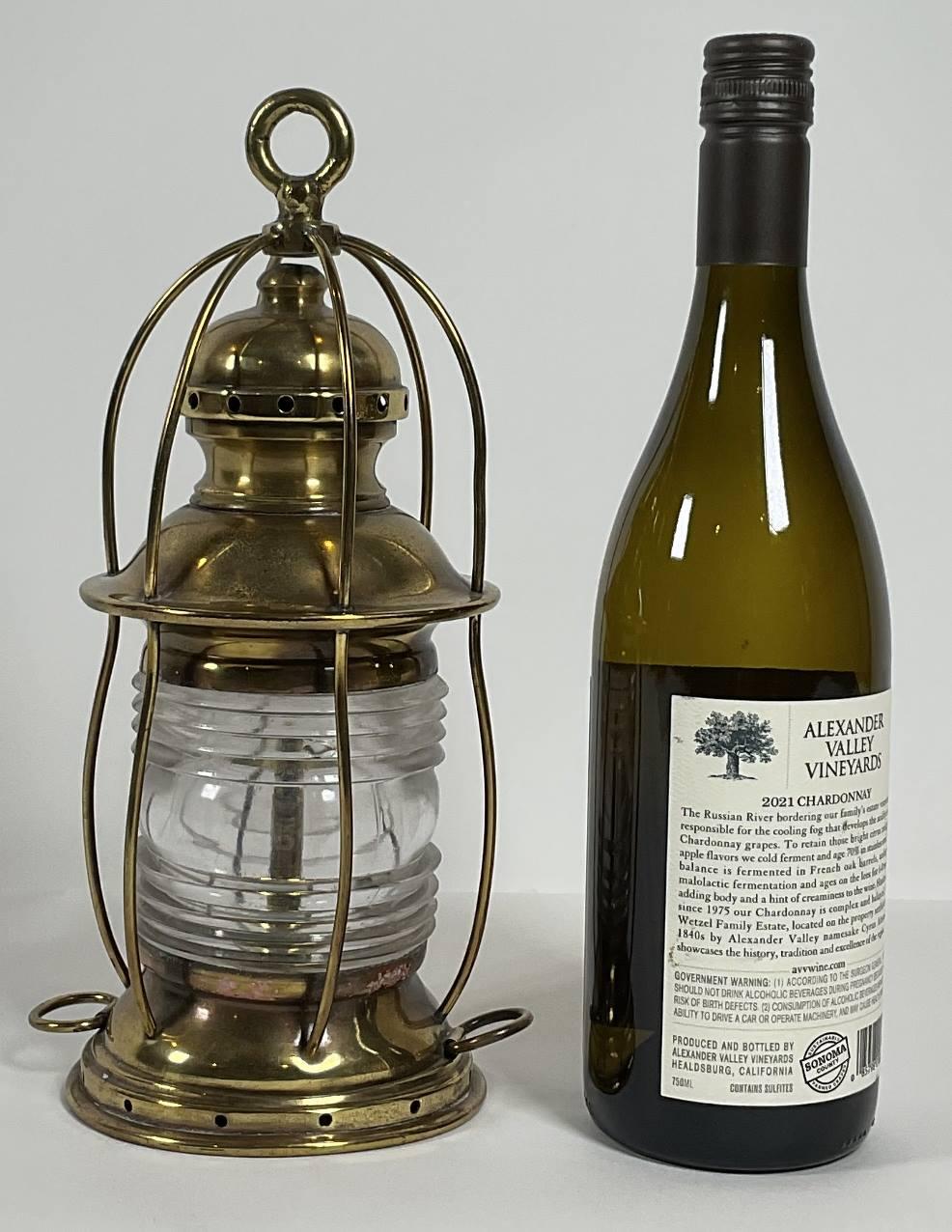 North American Solid Brass Ships Anchor Lantern with Fresnel Lens For Sale