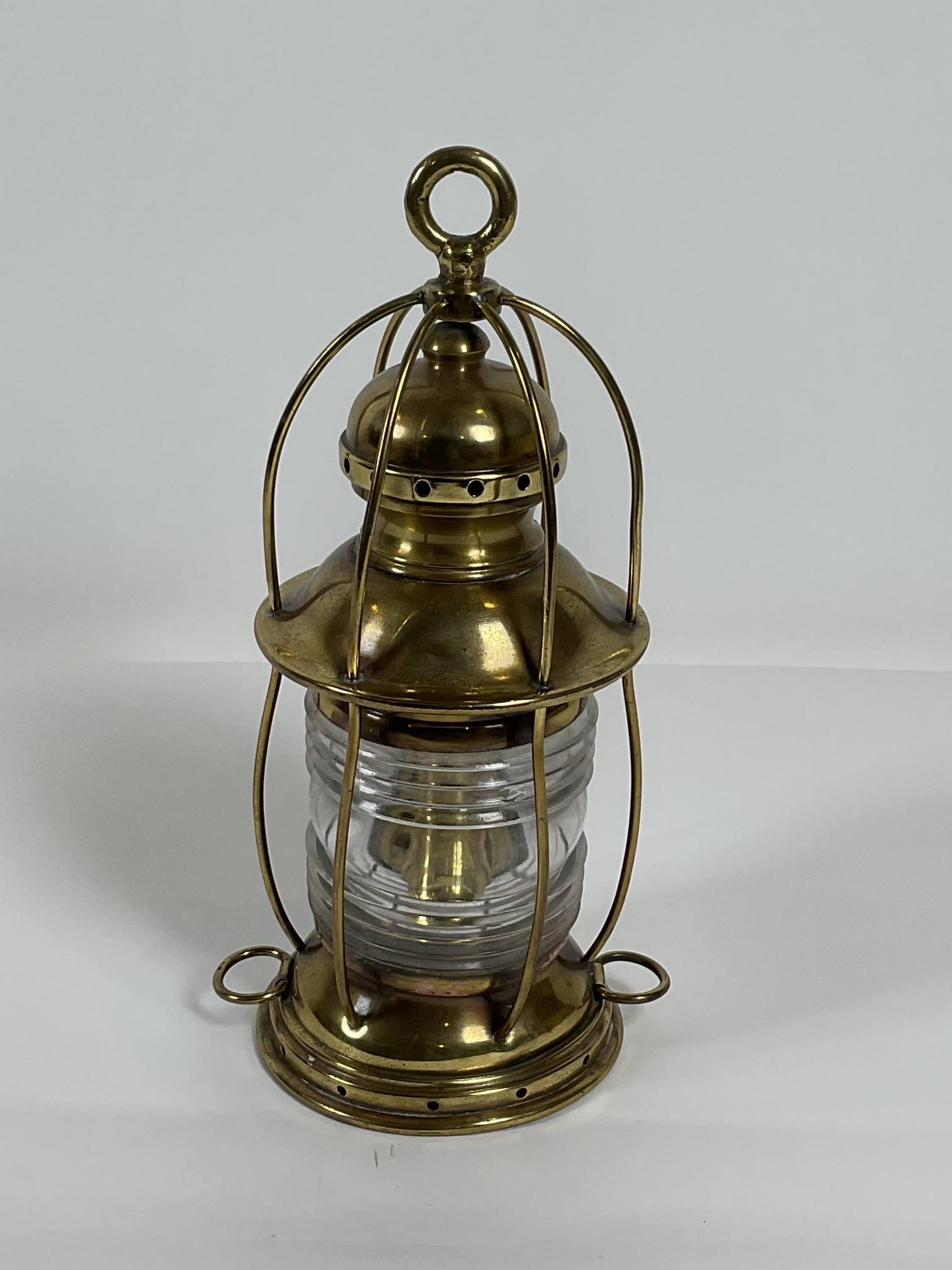 Solid Brass Ships Anchor Lantern with Fresnel Lens For Sale 3
