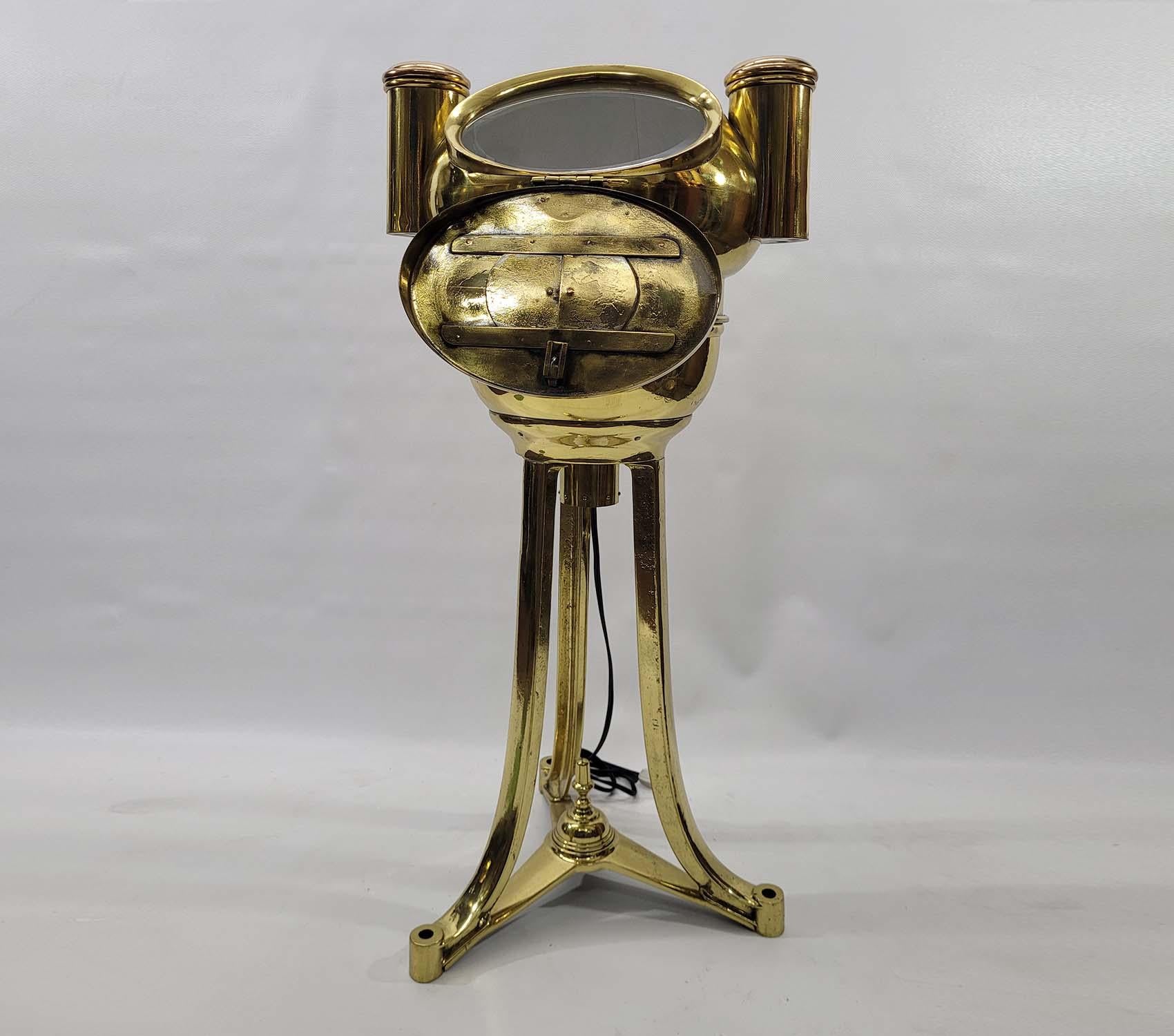 Solid Brass Ships Binnacle Stand In Good Condition For Sale In Norwell, MA