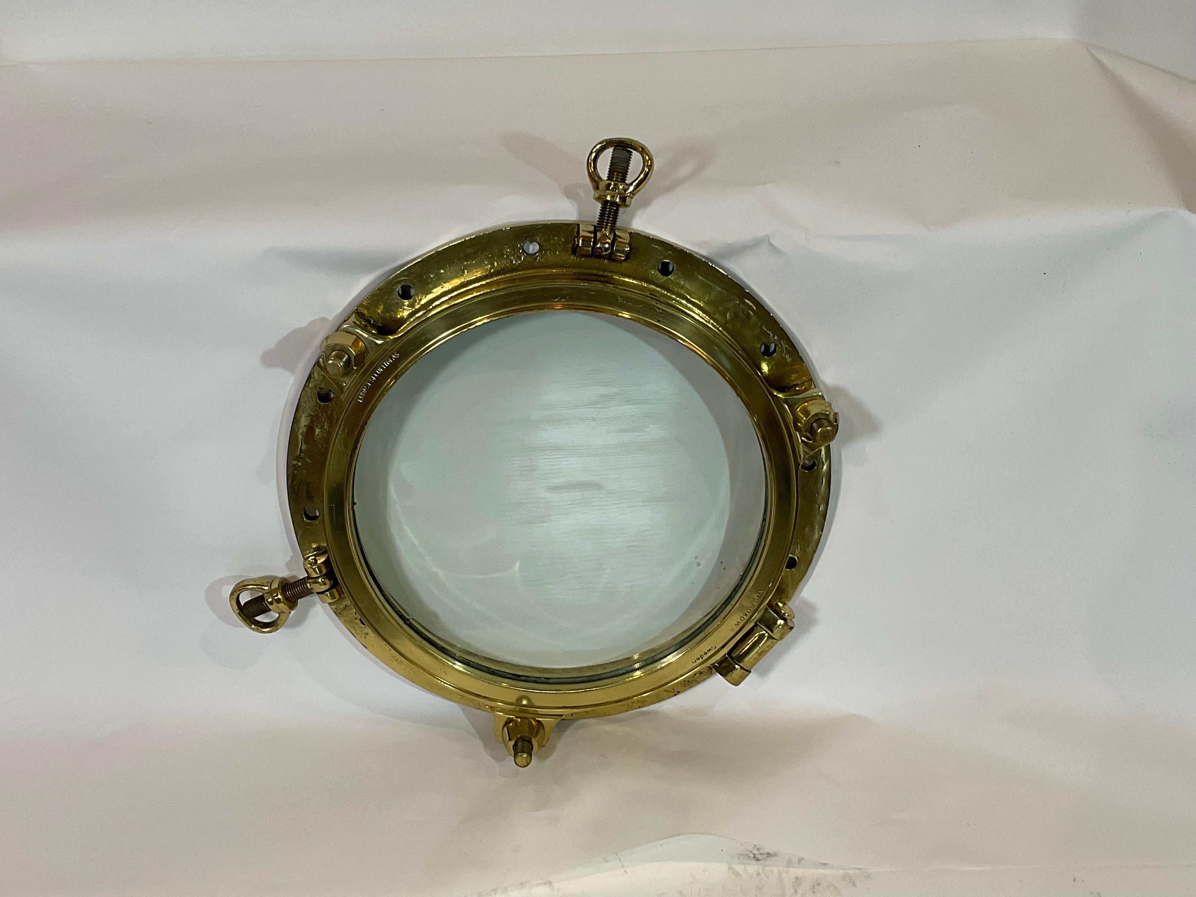 European Solid Brass Ships Porthole Highly Polished with Lacquer Finish For Sale