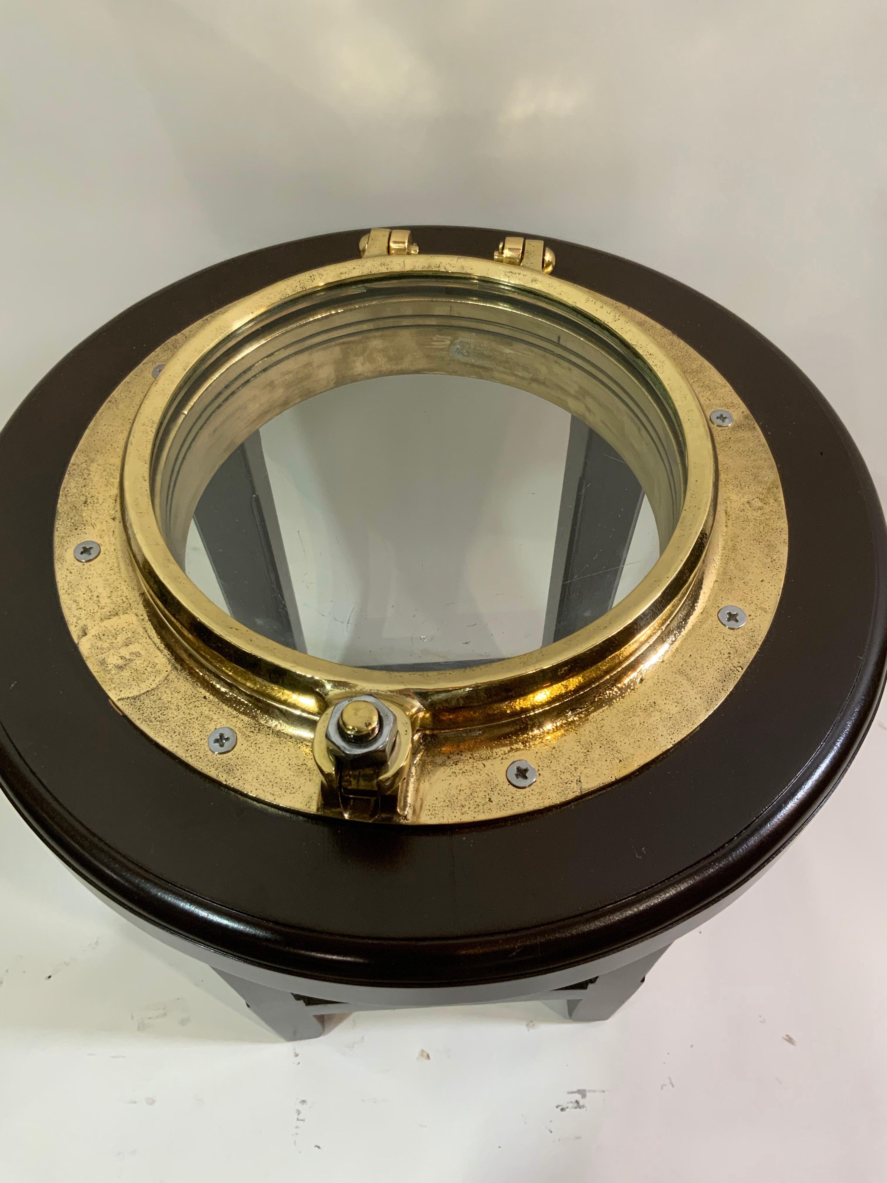 Solid Brass Ships Porthole Made into a Table In Excellent Condition For Sale In Norwell, MA