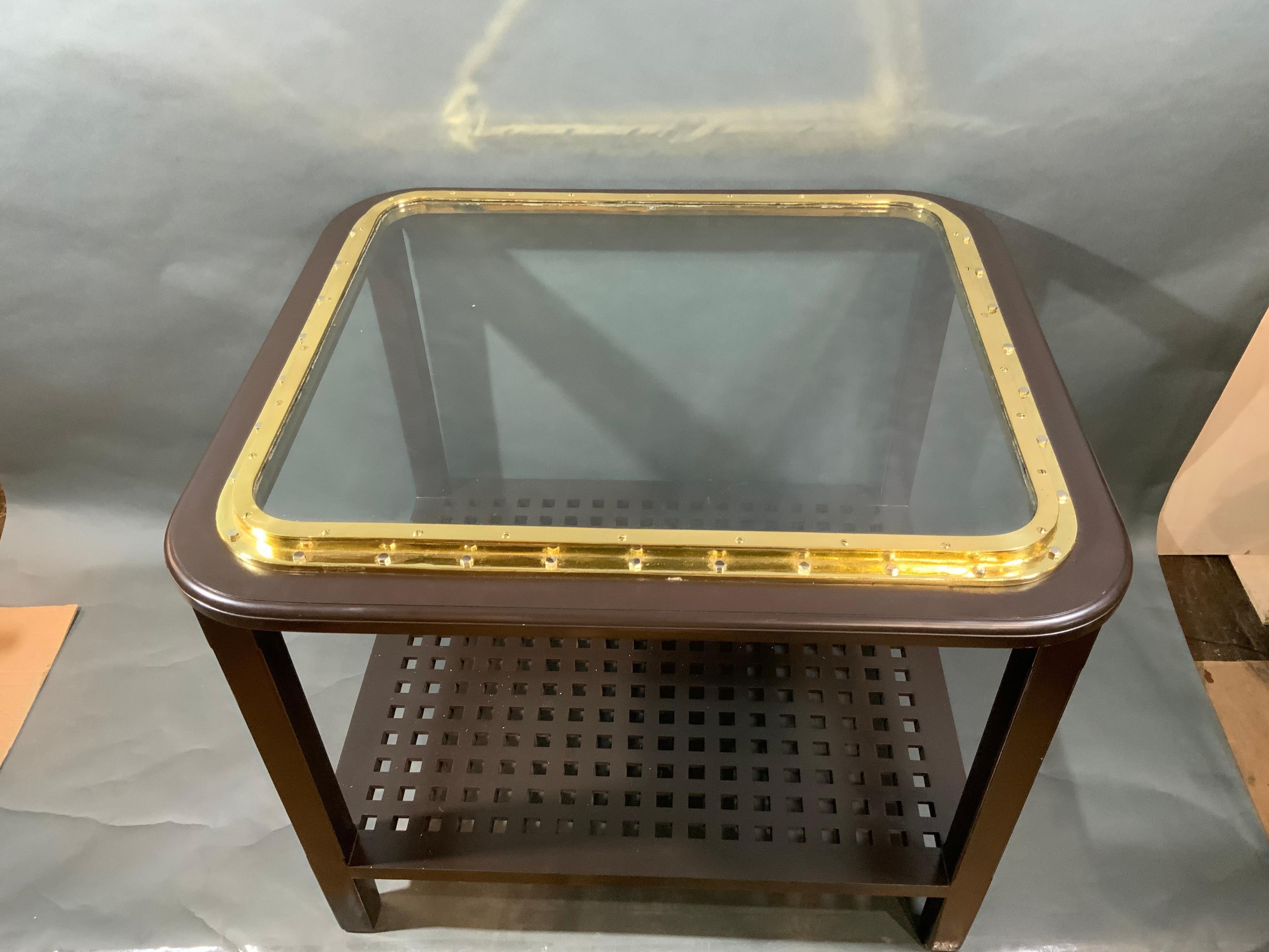 Solid Brass Ships Porthole Mounted to a Table In Excellent Condition For Sale In Norwell, MA