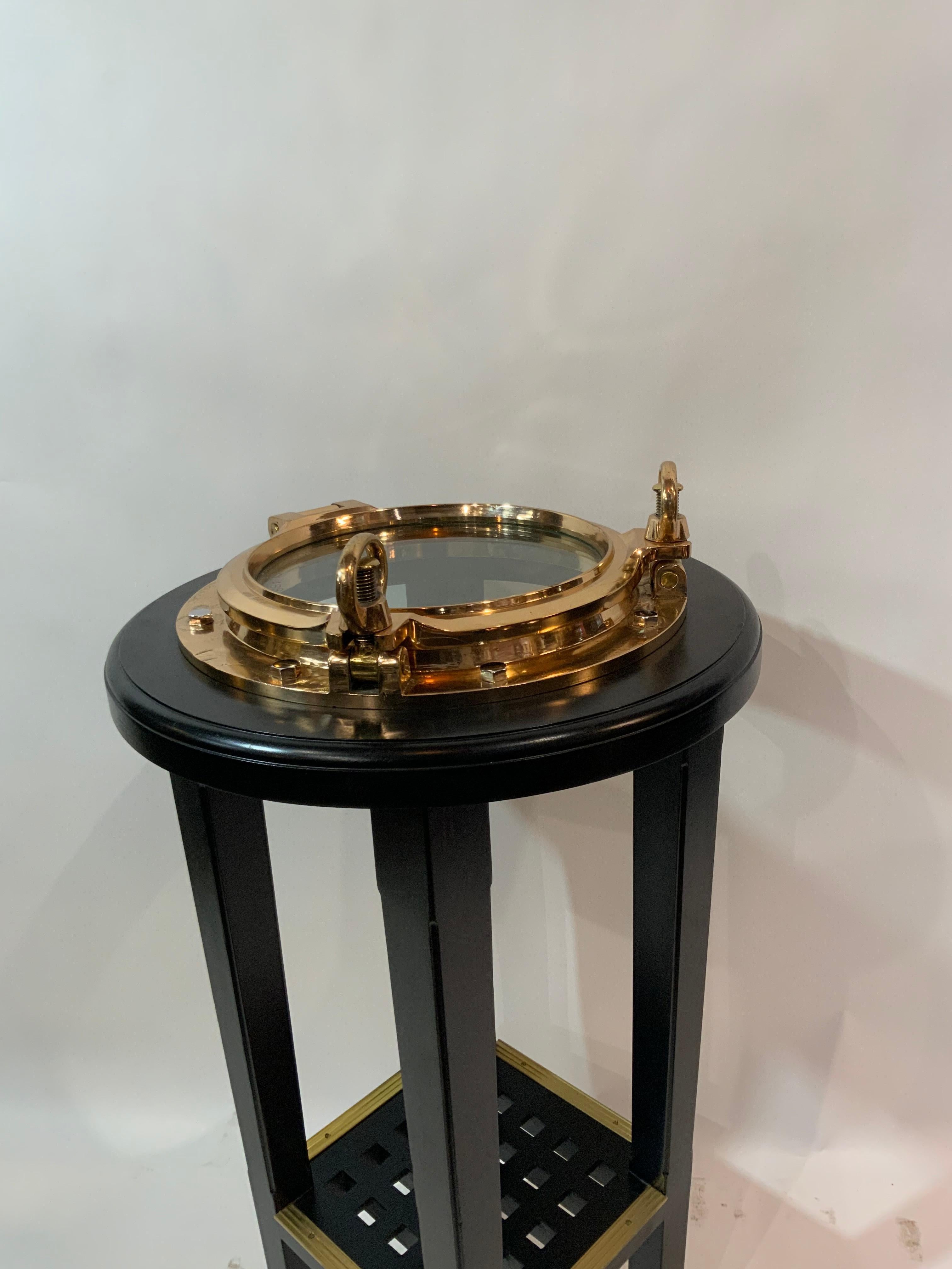 Solid Brass Ships Porthole Table In Excellent Condition For Sale In Norwell, MA
