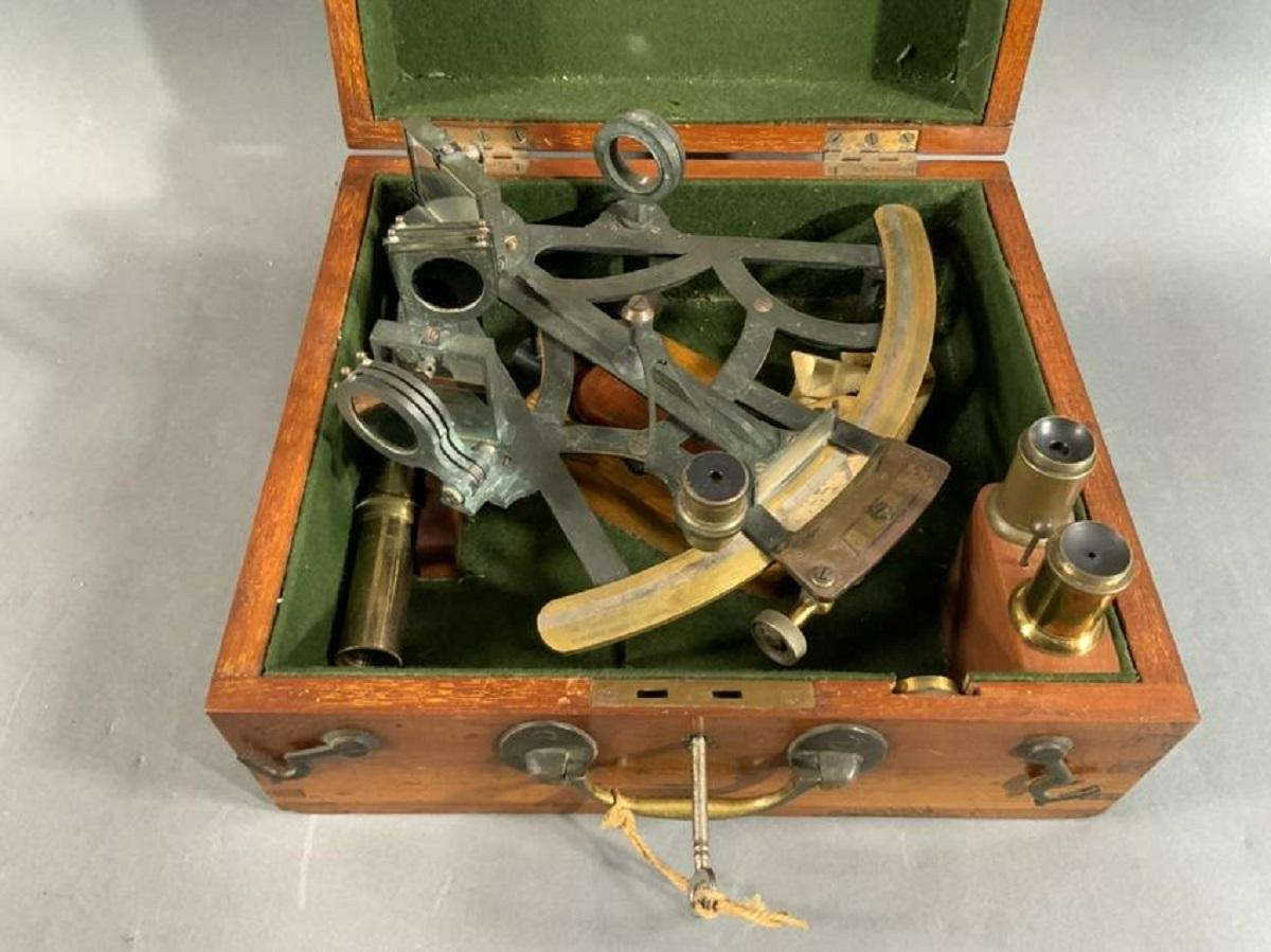 Early 20th Century Solid Brass Ships Sextant in Box